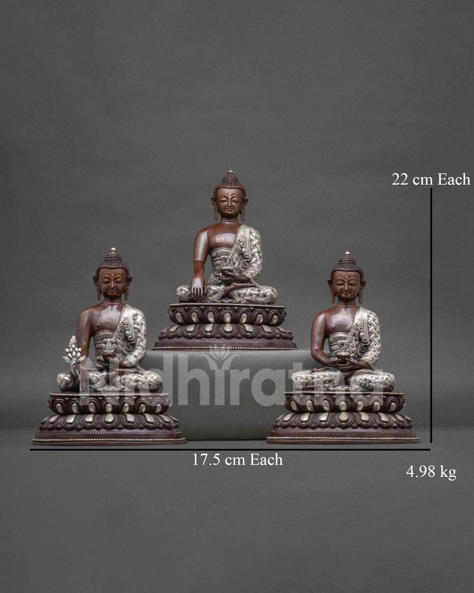 Three Buddha Set | Oxidized & Silver Detailed Nepalese Statues