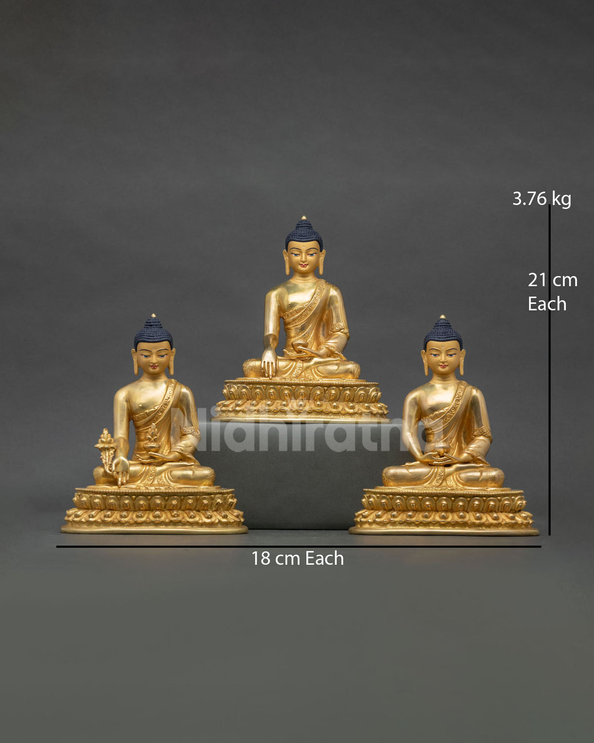 Three Buddha Statue Set – Shakyamuni, Amitabha & Medicine Buddha front view