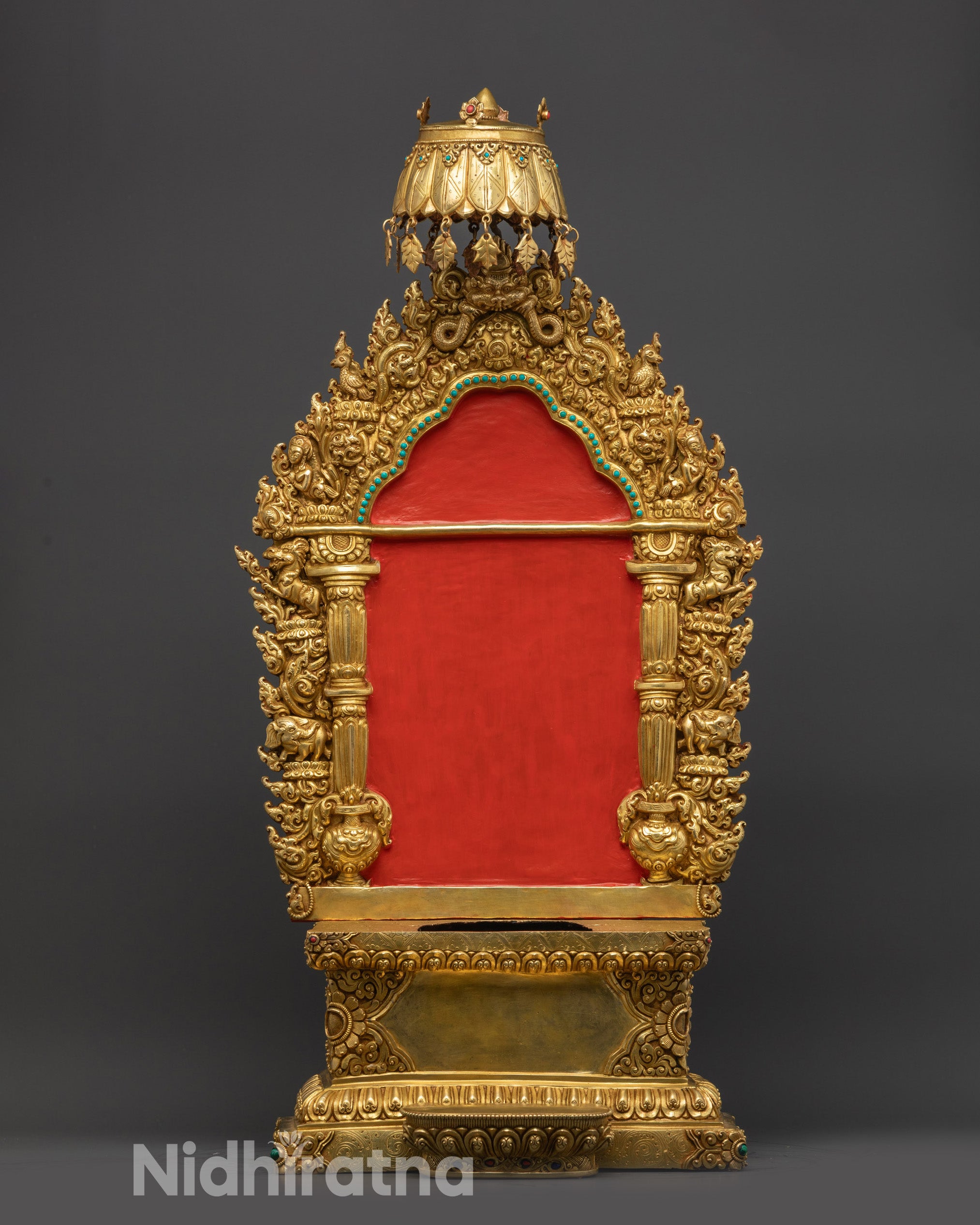 throne view Maitreya Buddha Statue base with carved animals lotus and fine details
