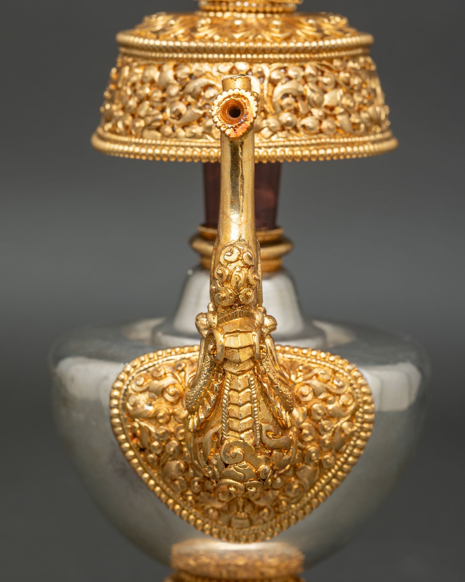 Tibetan bhumba offering vase spiritual ritual container copper silver gold plated altar decor
