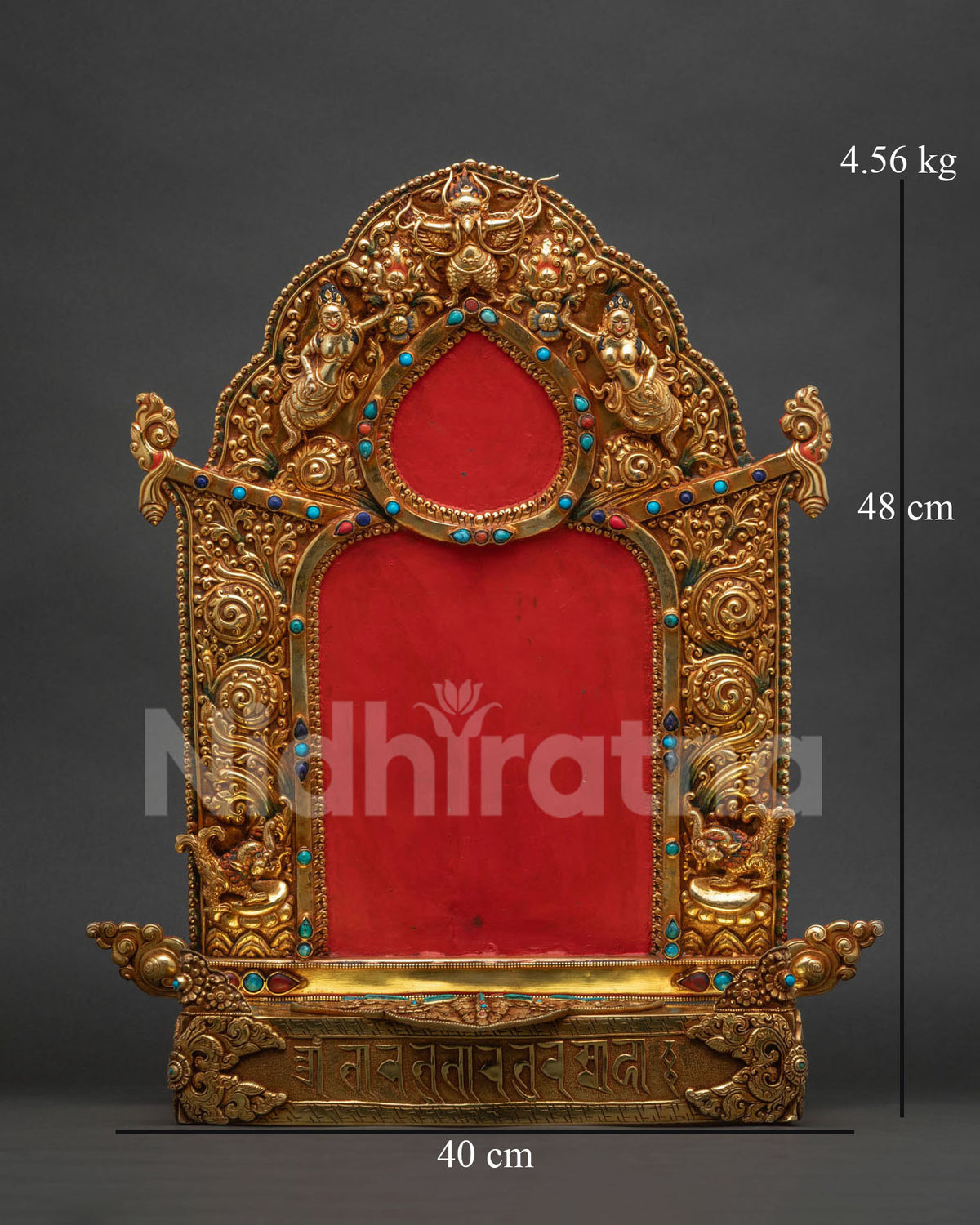 Tibetan Buddhist throne for Vajrayana deities with gold plated copper and semi precious stones