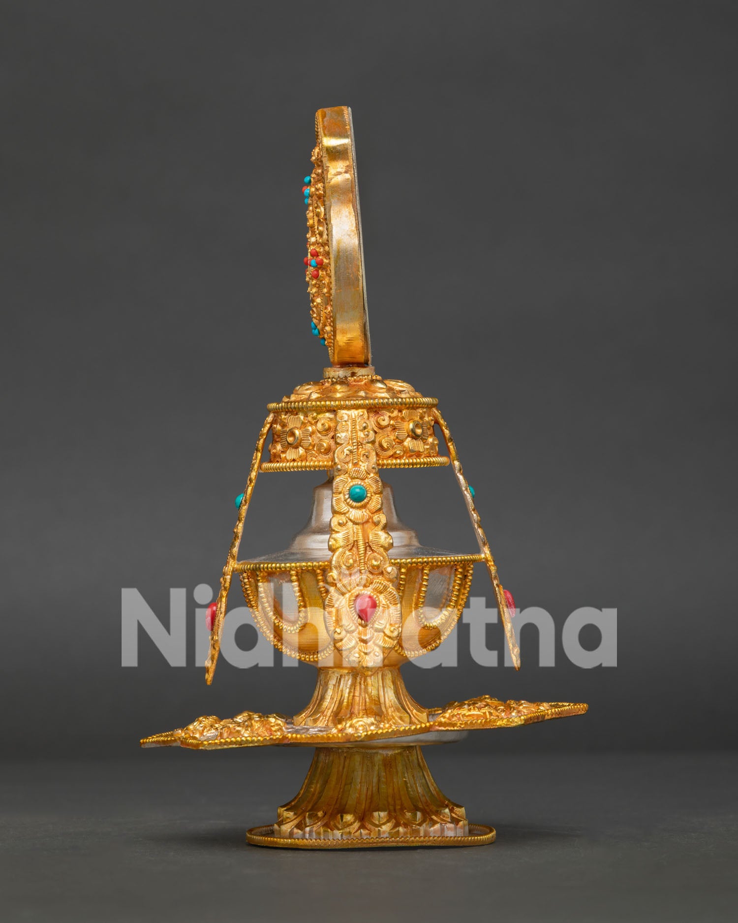 Tibetan Che Bumba, Adorned with Coral and Turquoise Stones