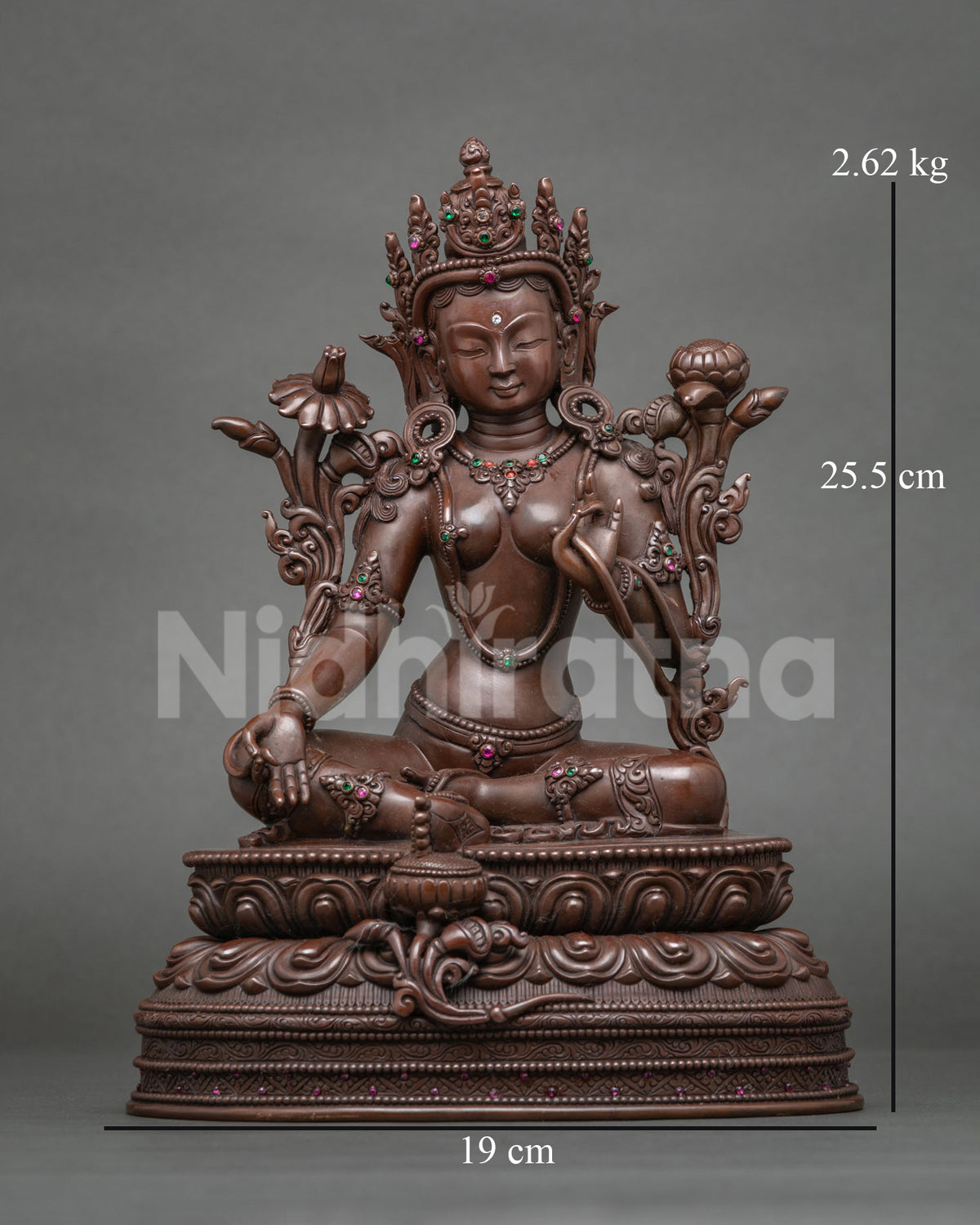 Tibetan Green Tara Statue for meditation handcrafted in copper from Nepal