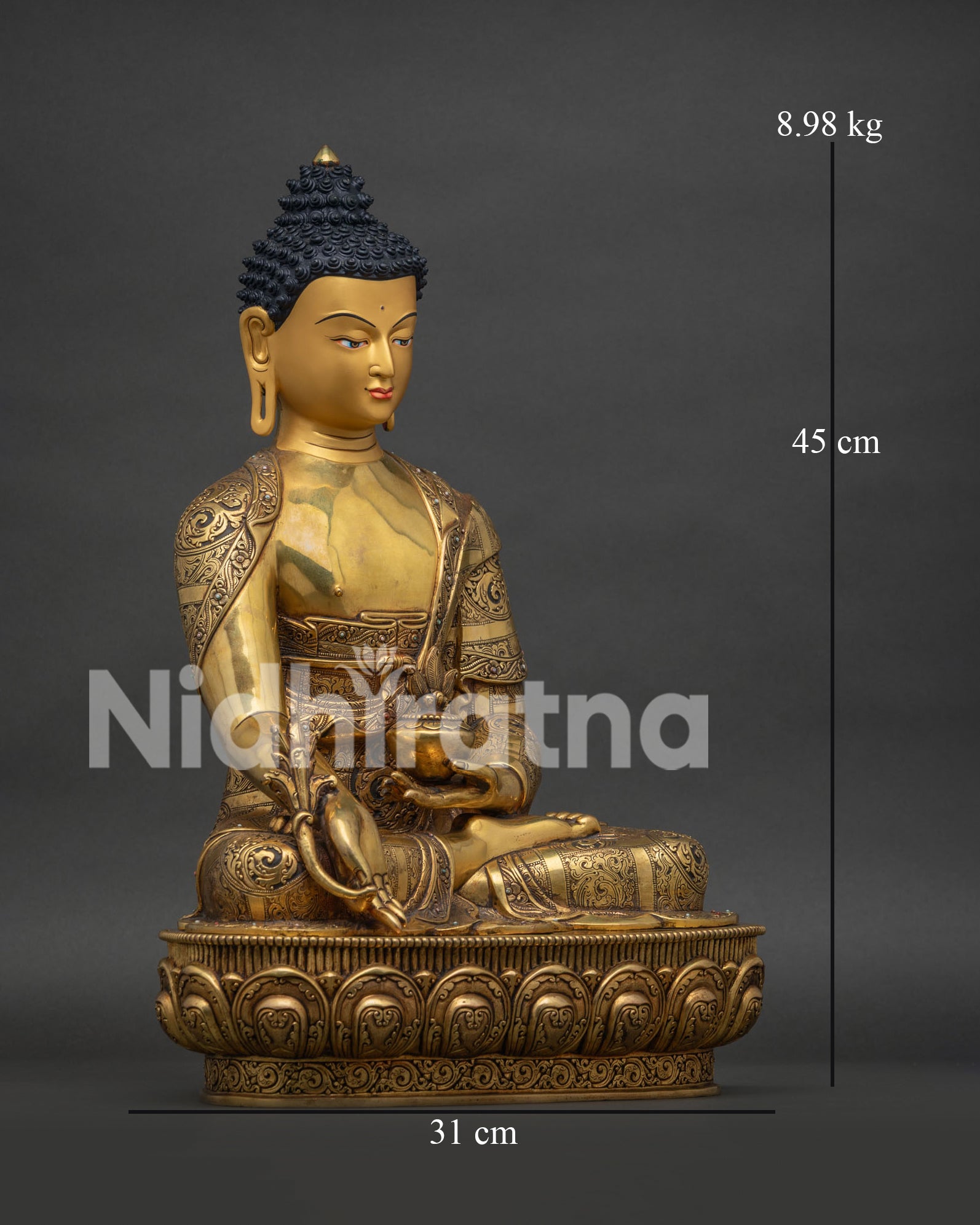 Tibetan Medicine Buddha Statue Right Side View | Handmade Copper Bhaisajyaguru