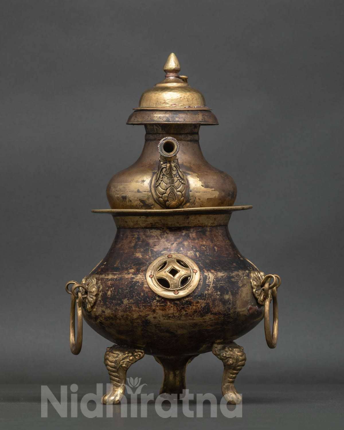 Tibetan Tea Pot dragon shaped handle and makara spout copper detail.