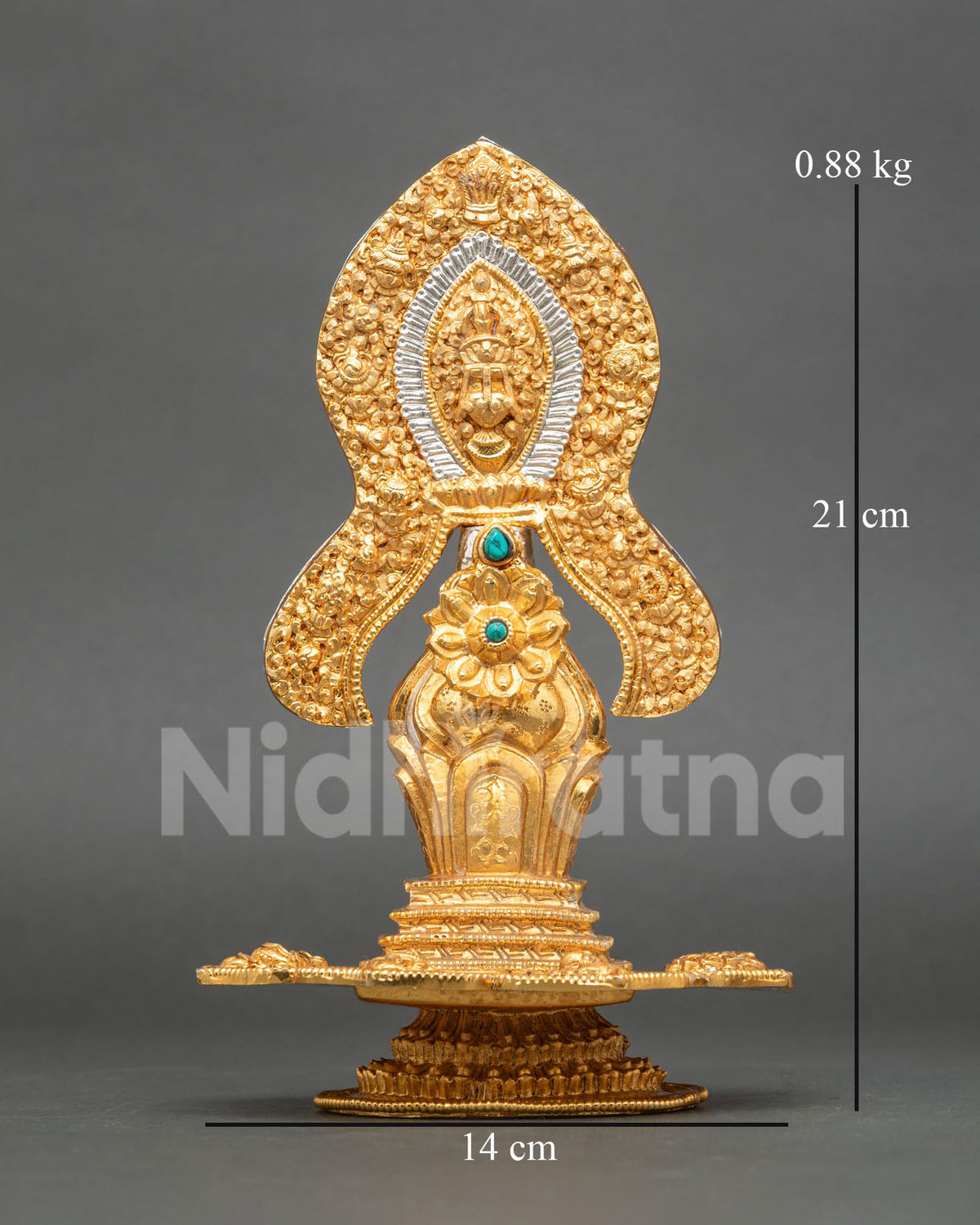 Torma Buddhist ritual offering handcrafted by Newari artisans from Nepal with a gold-plated copper finish