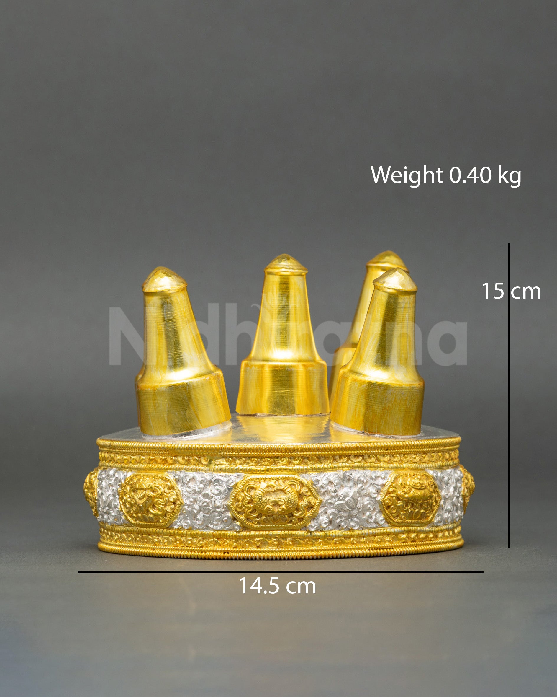Torma Mandala handcrafted in Nepal silver plated base with floral patterns and auspicious Buddhist symbols ritual altar art