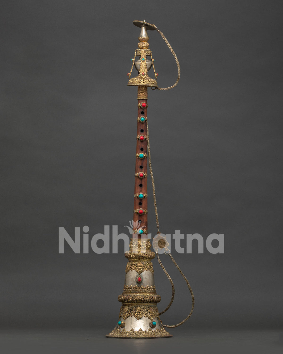 Traditional Buddhist gyaling set with seven fingerholes for ceremonial and ritual use