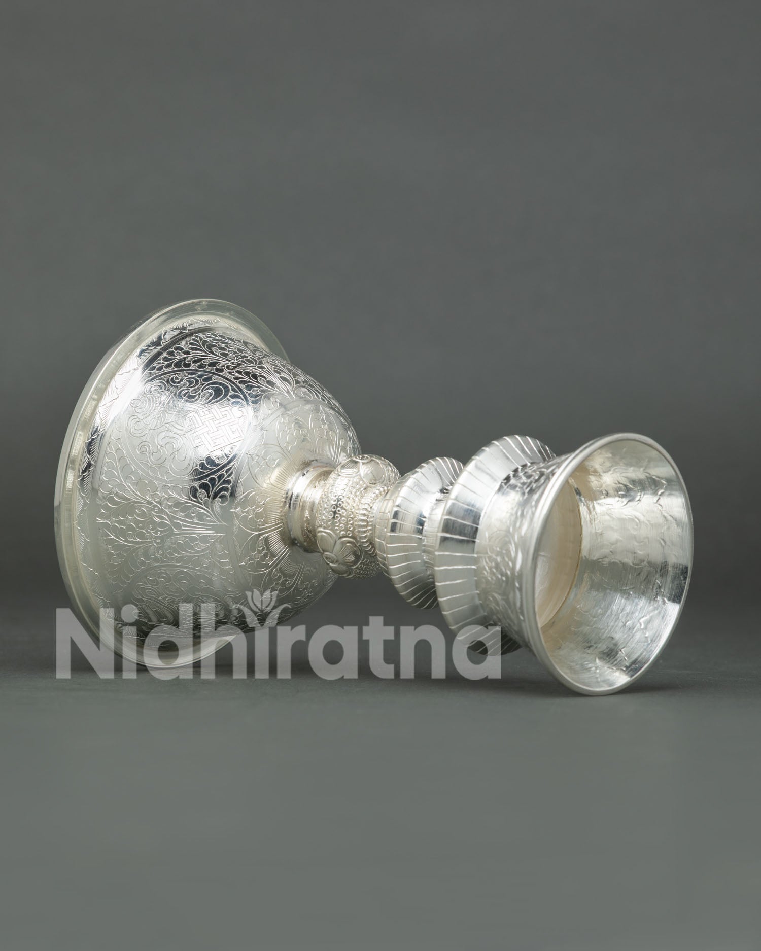 Traditional Buddhist Offering Lamp Set Crafted from Pure Silver by Skilled Artisans