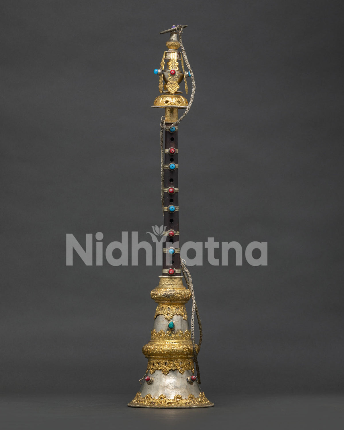 Traditional Himalayan Gyaling Set Featuring Intricate Nepalese Metalwork and Ornate Details