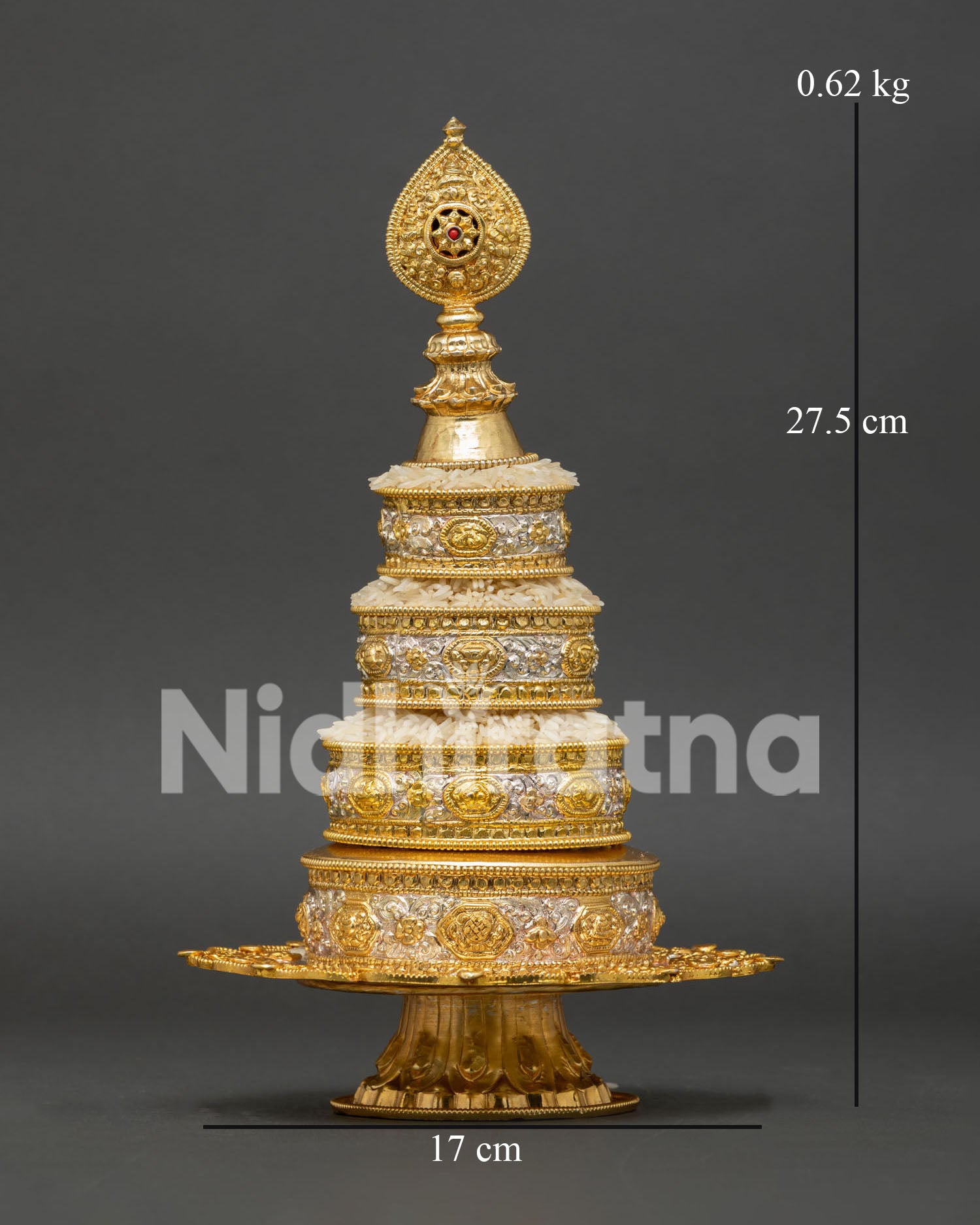 Traditional Tibetan Buddhist Offering Mandala with Four Concentric Rings and Sacred Symbols