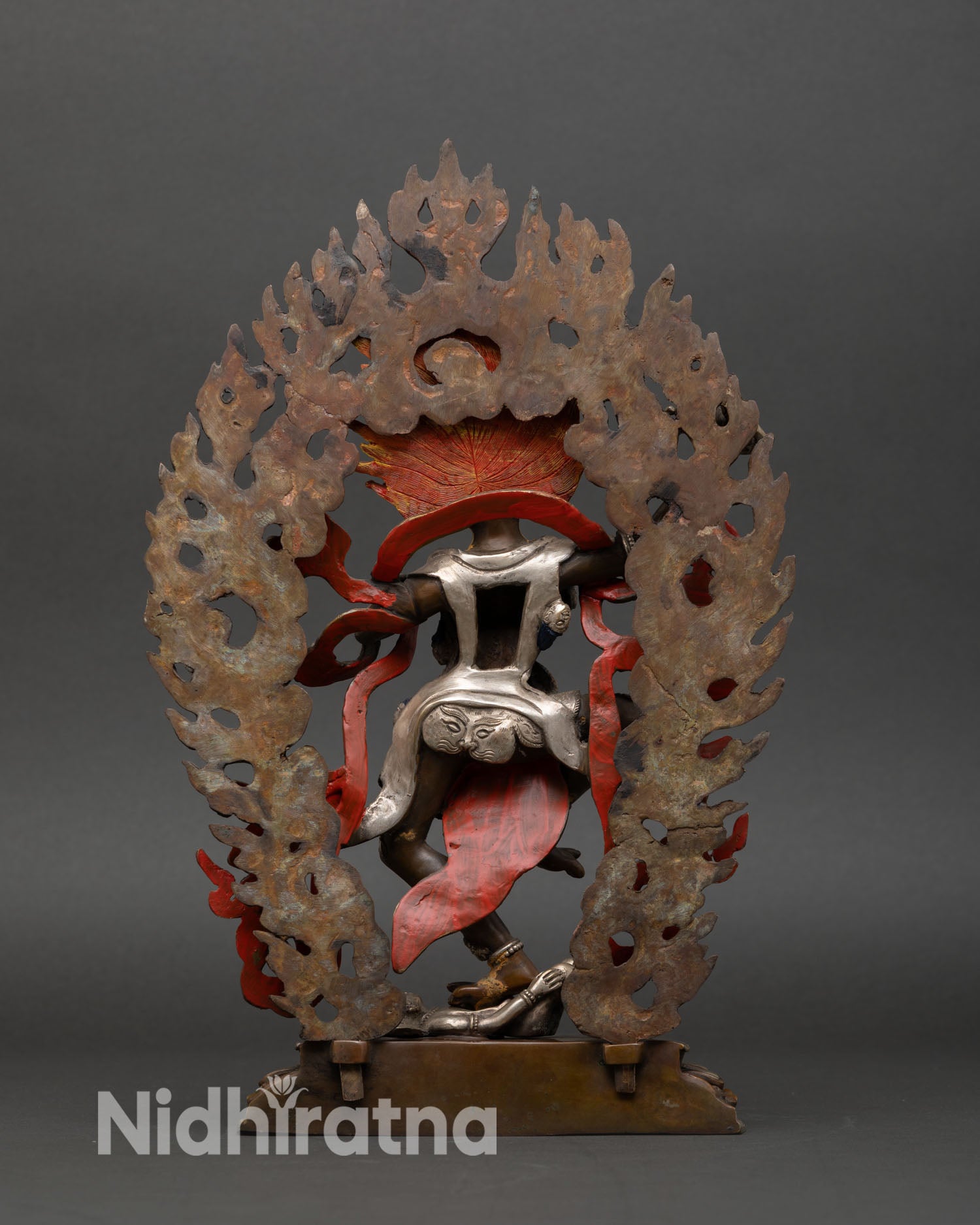 Troma Nagmo statue back view blazing halo subdued figure base Newari handcrafted Vajrayana meditation altar statue