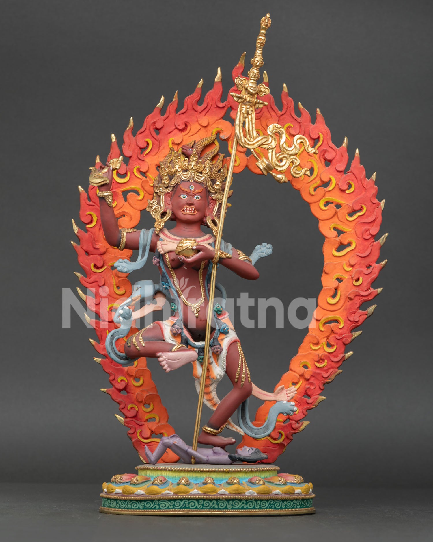 Troma Nagmo statue, handmade copper Buddhist deity with gold gilded details from Nepal