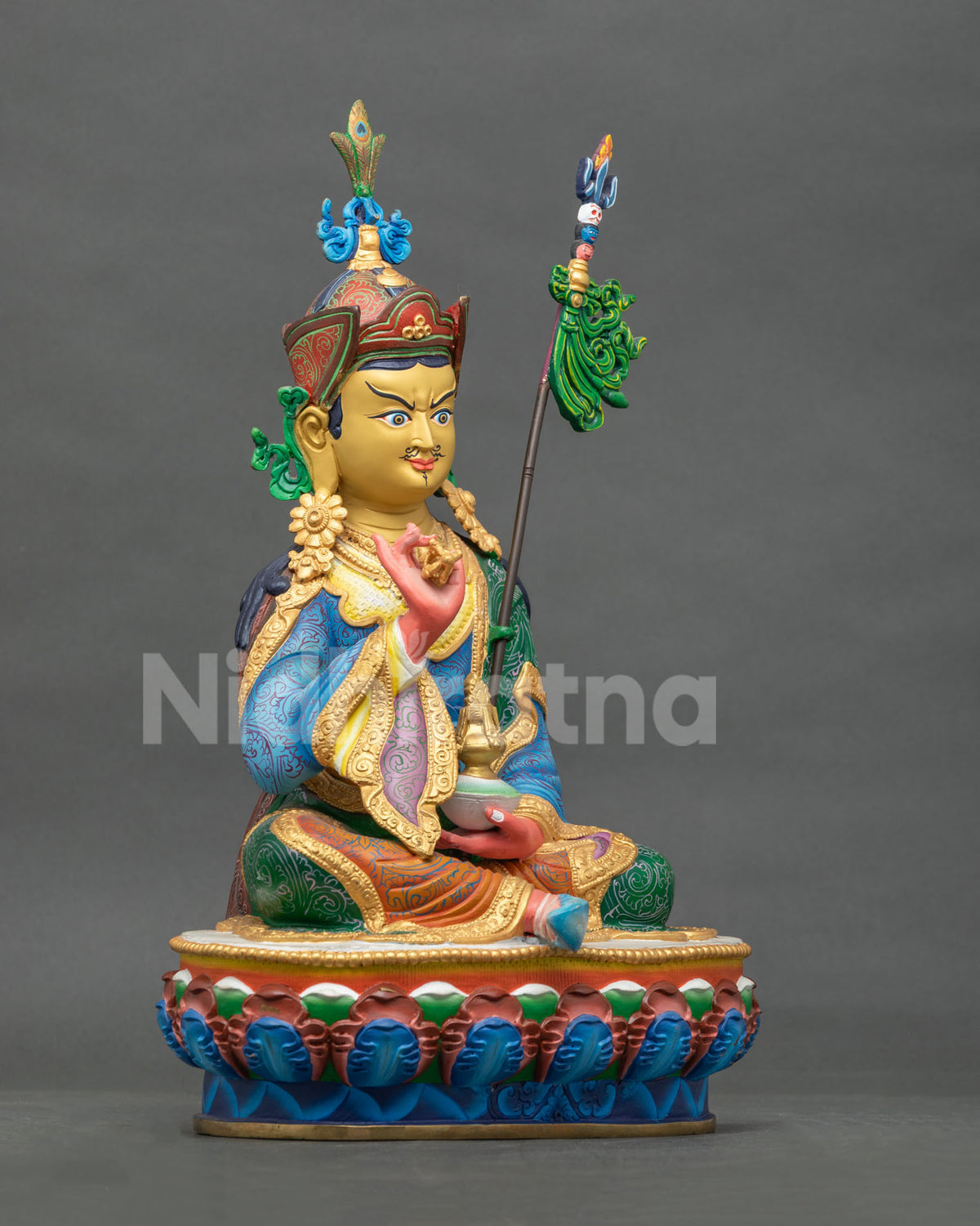 Tsokye Dorje Buddhist statue holding a vajra at his heart and a skull cup containing the vase of immortality.