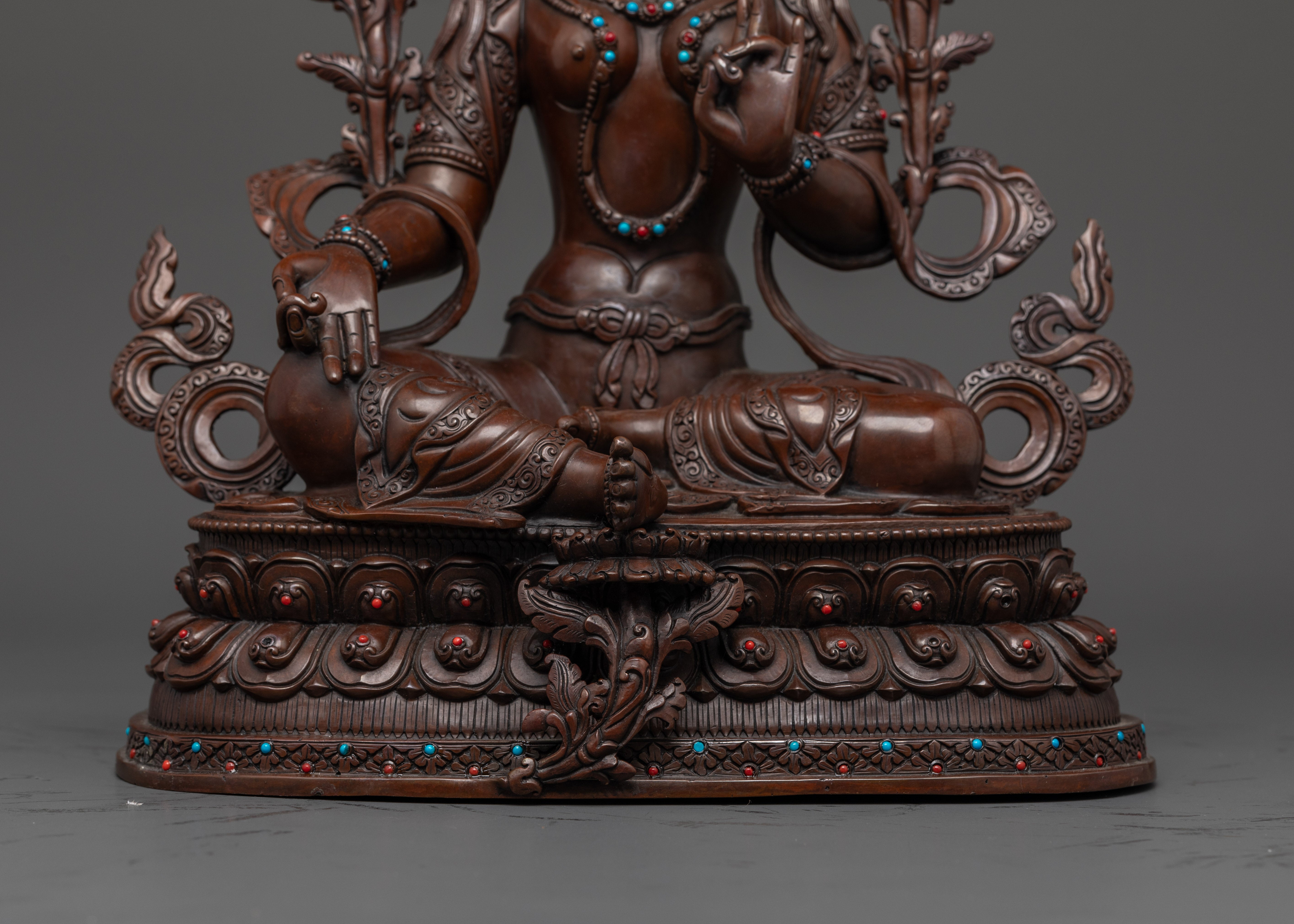 Hand-Painted Oxidized Green Tara Statue
