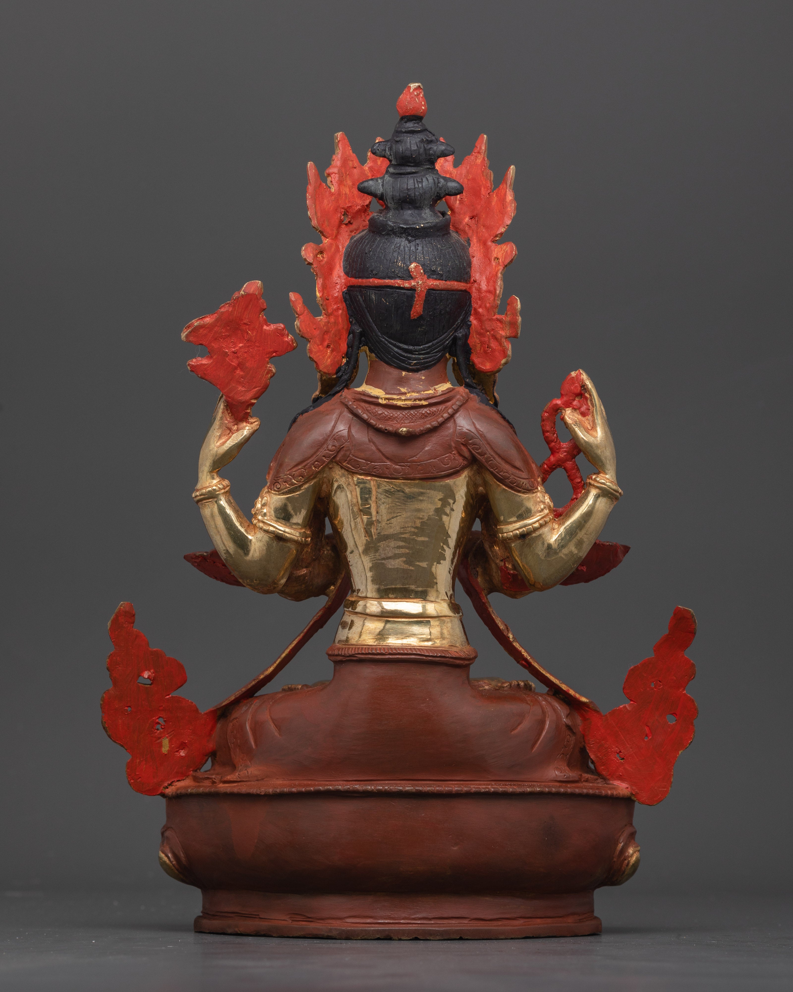 Four-Armed Chenrezig Statue | 24K Gold Gilded and Oxidized Copper