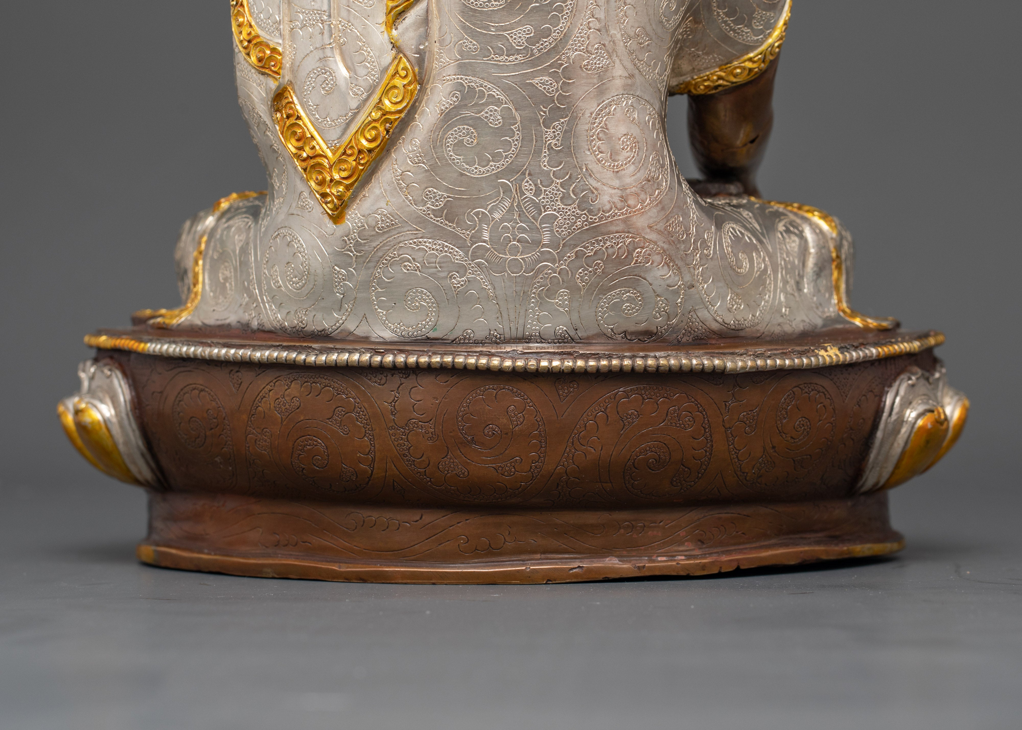 Buddha Sakyamuni Statue - Silver Plated Body, Gold Face, Handcrafted