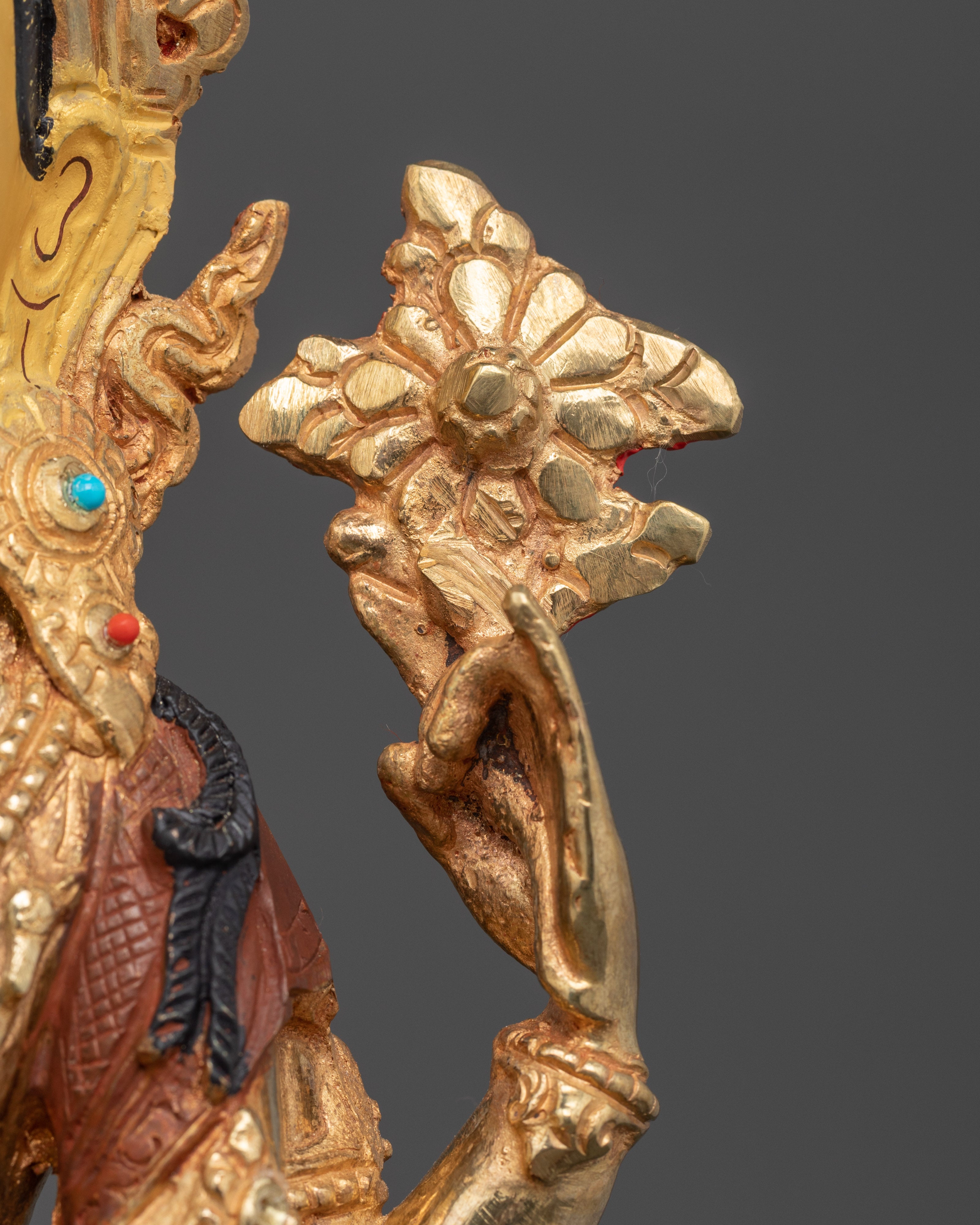 Four-Armed Chenrezig Statue | 24K Gold Gilded and Oxidized Copper