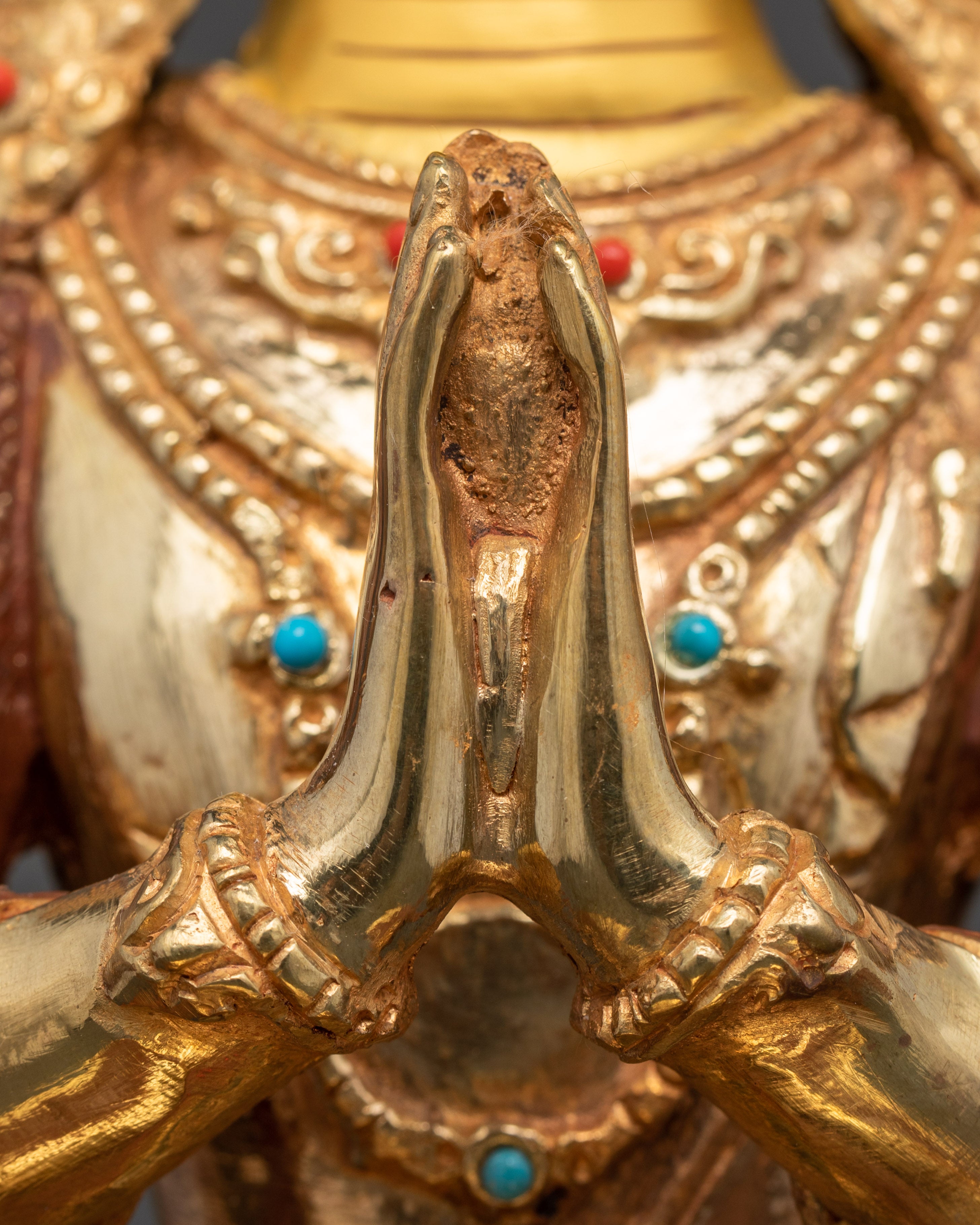 Four-Armed Chenrezig Statue | 24K Gold Gilded and Oxidized Copper