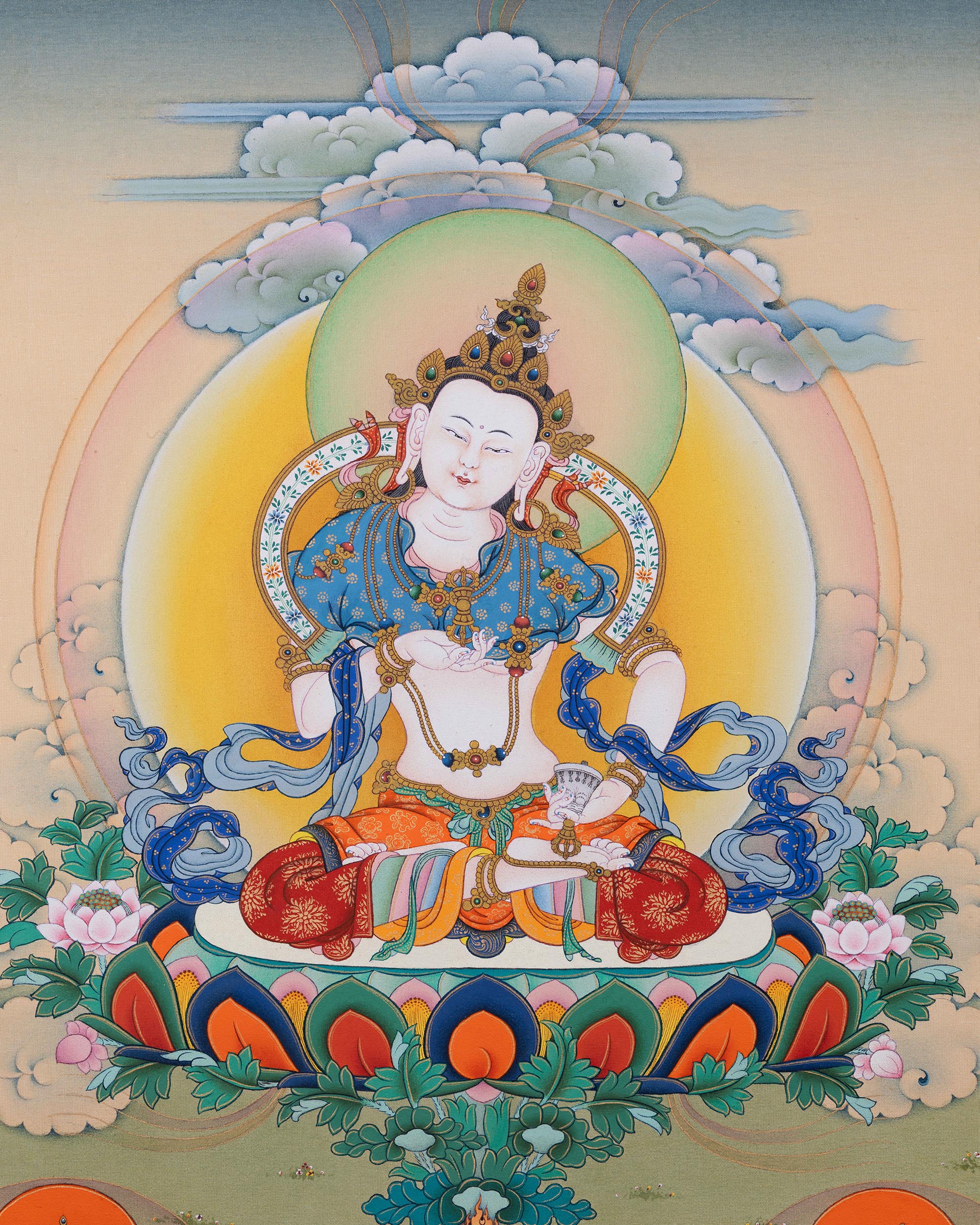 Vajrasattva With Chenrezig and Namgyalma Thangka Print