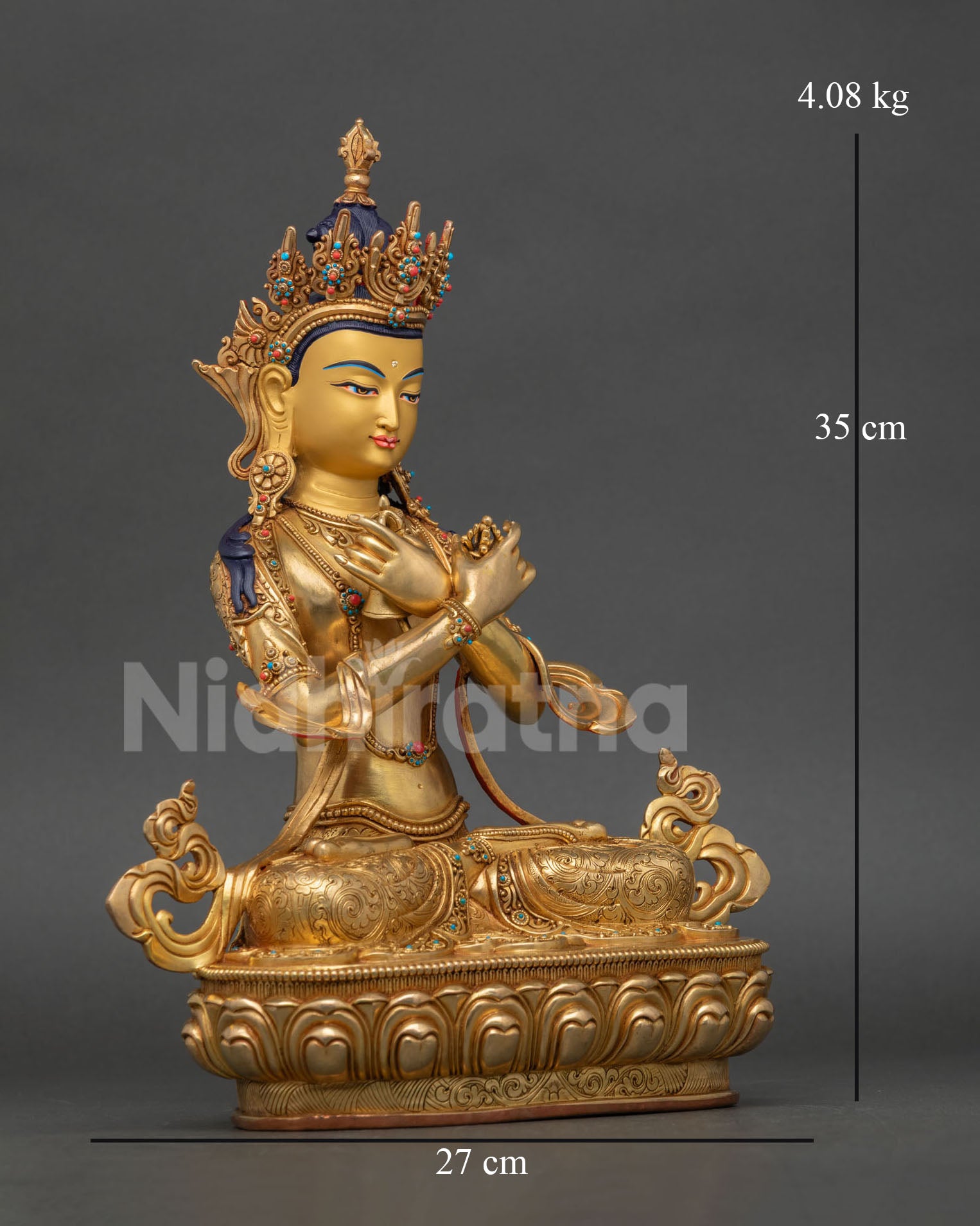 Right side view of Vajradhara Statue showing Vajra and Bell in symbolic union of wisdom and compassion
