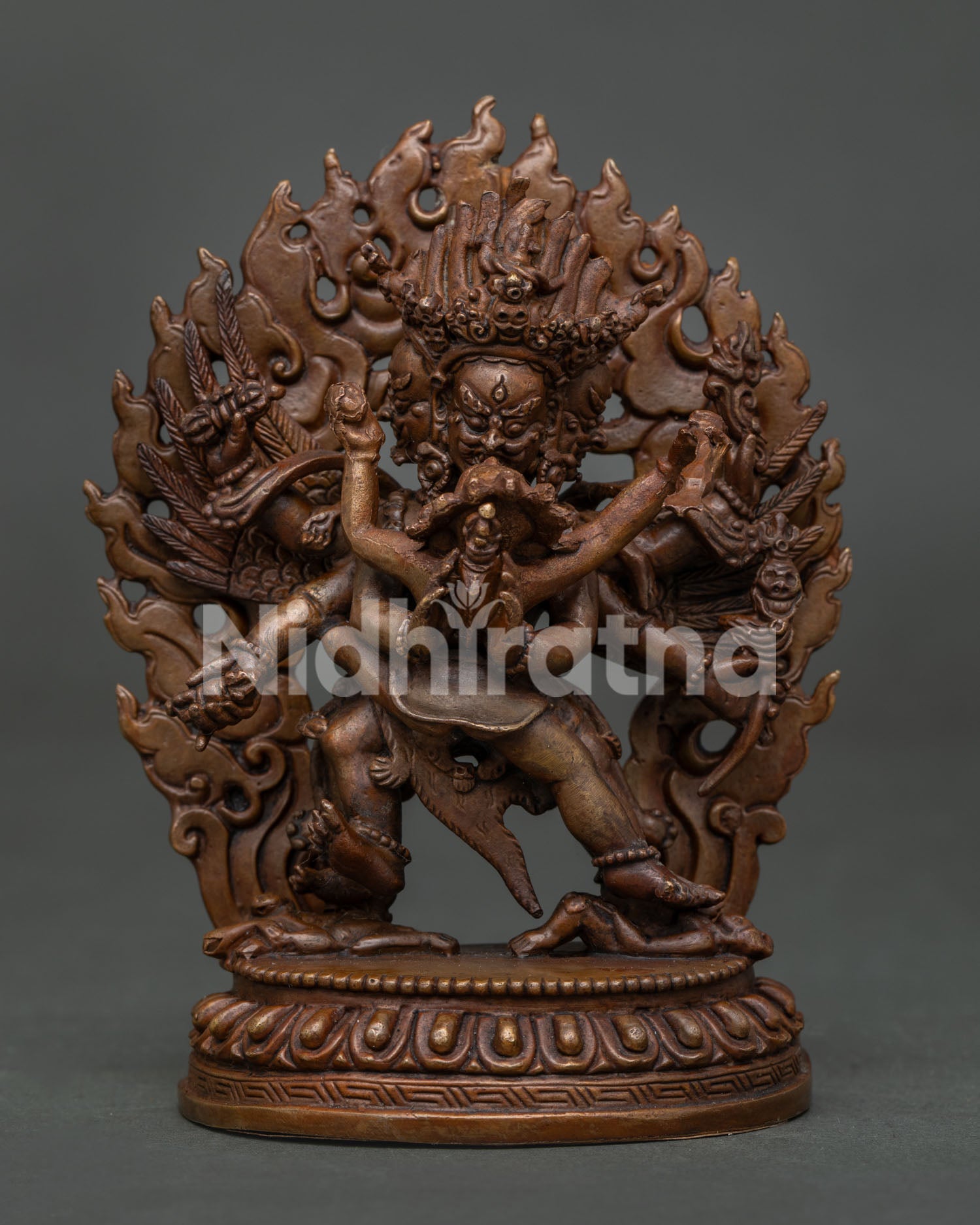 Vajrakilaya statue handcrafted by Newari artisans in Patan, Nepal, featuring a beautifully oxidized finish.