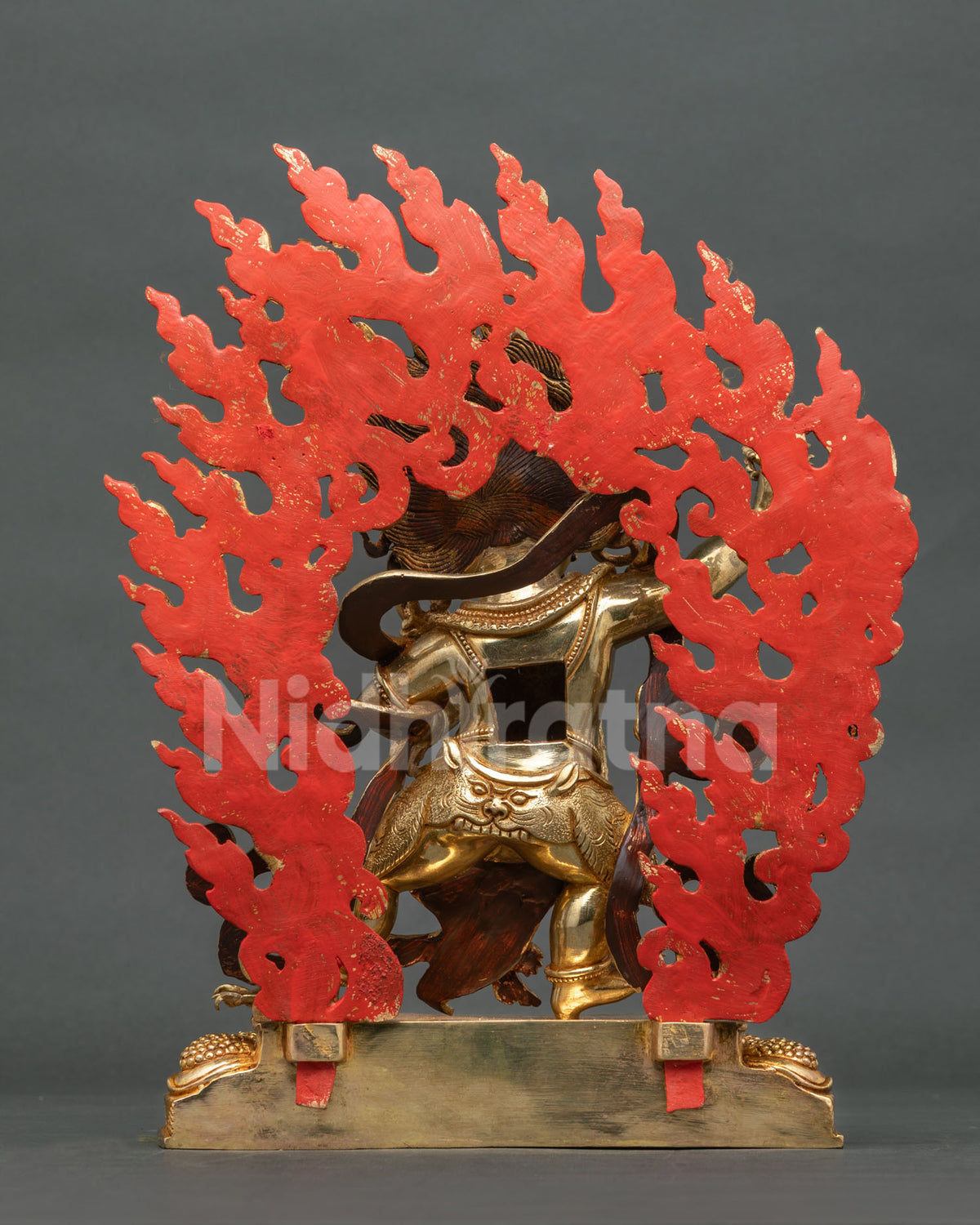 Vajrapani copper statue with blazing flame aureole for buddhist altar and meditation.