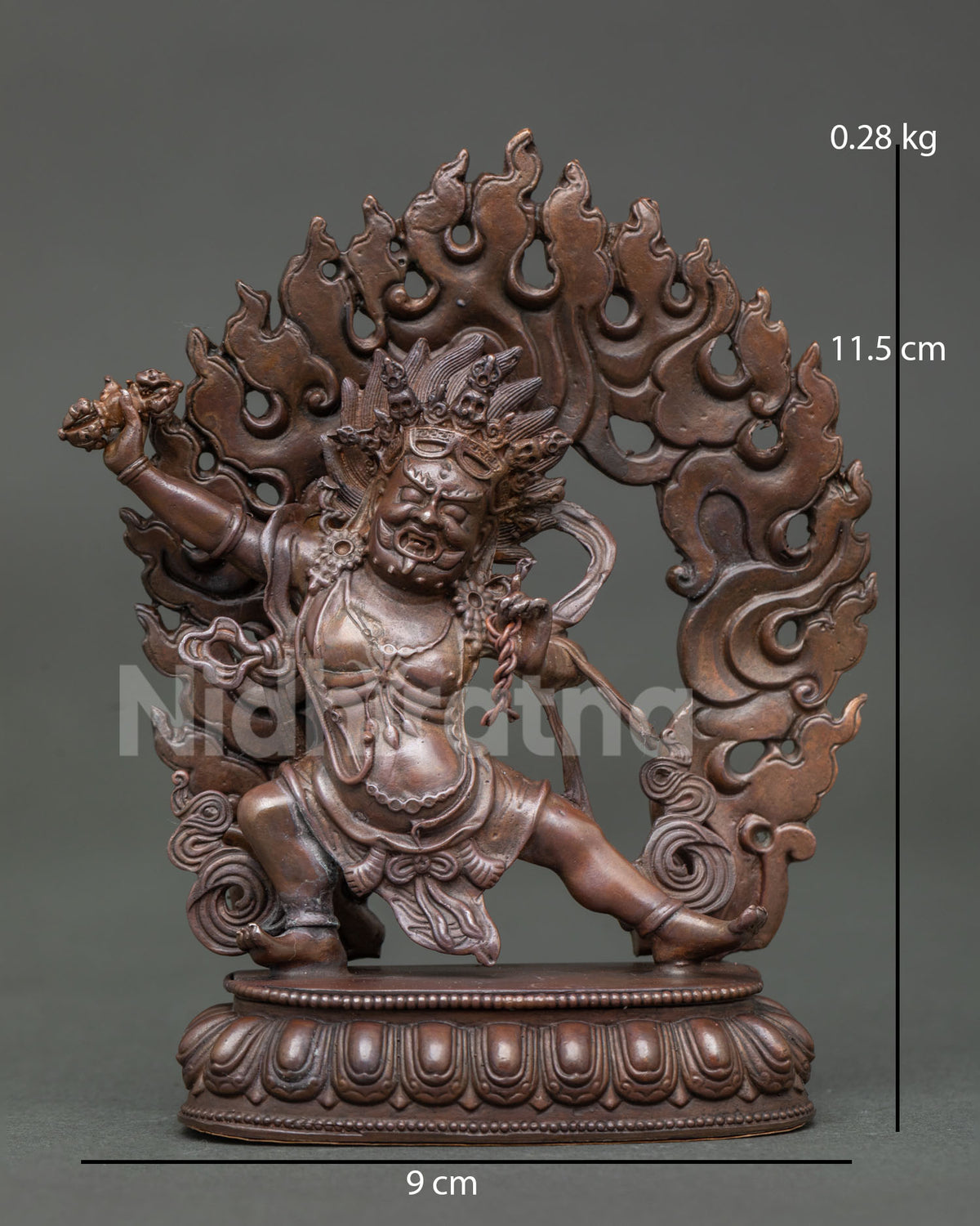 Vajrapani Statue handcrafted by Newari artisans in Patan, Nepal with oxidized copper finish