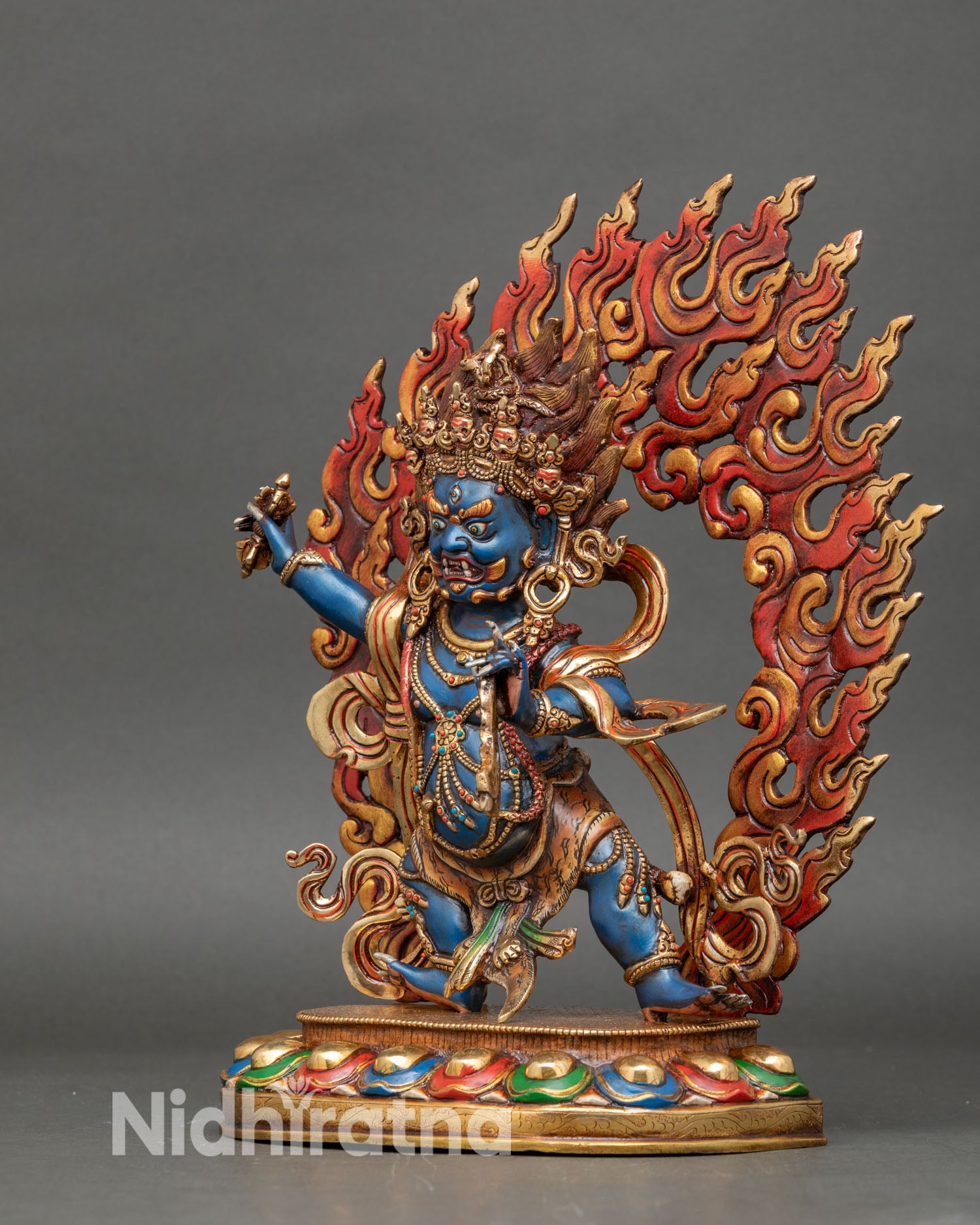 vajrapani statue left side view wrathful deity lotus base nepal sculpture