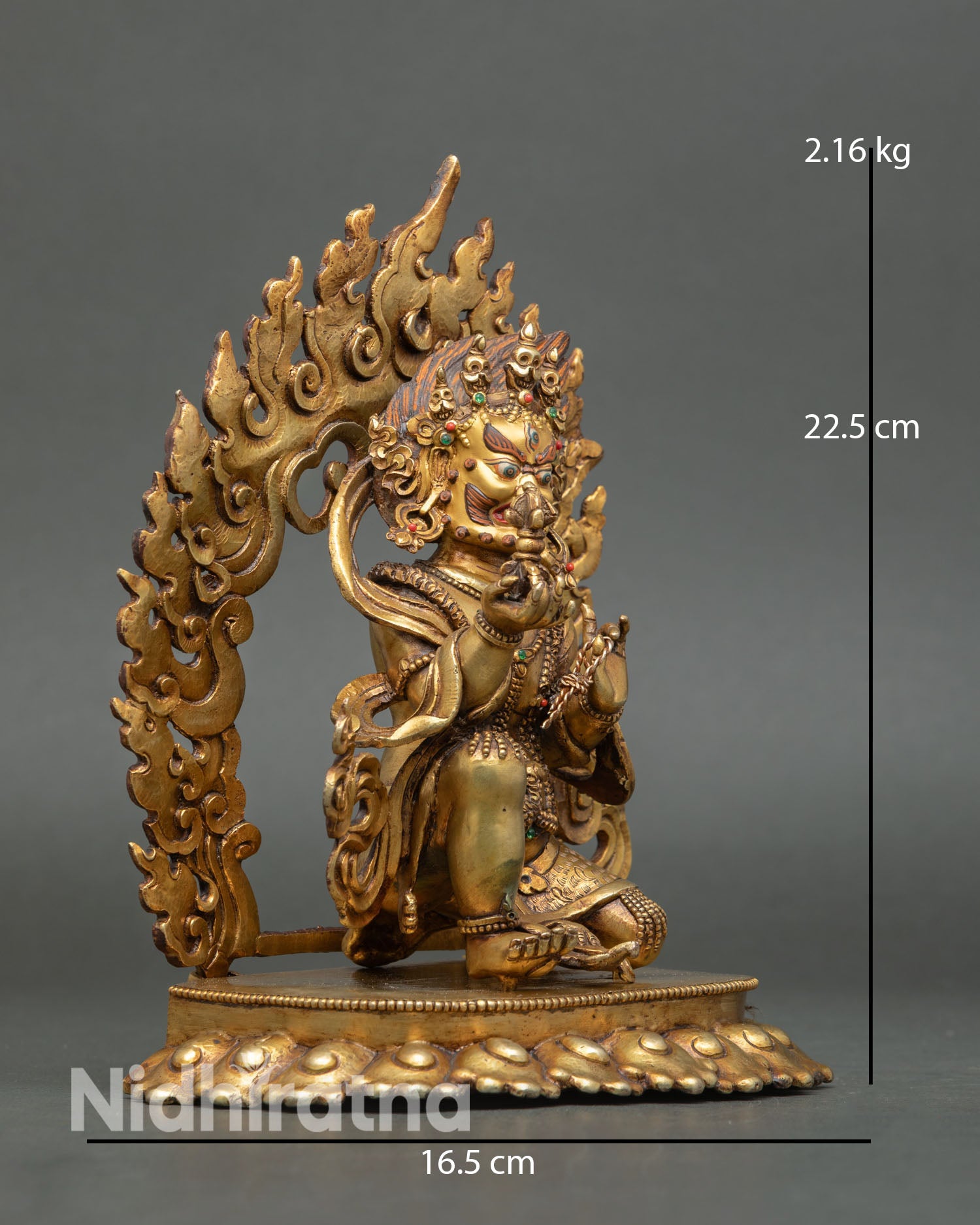 Vajrapani statue right profile view copper alloy Nepalese Buddhist guardian deity sculpture