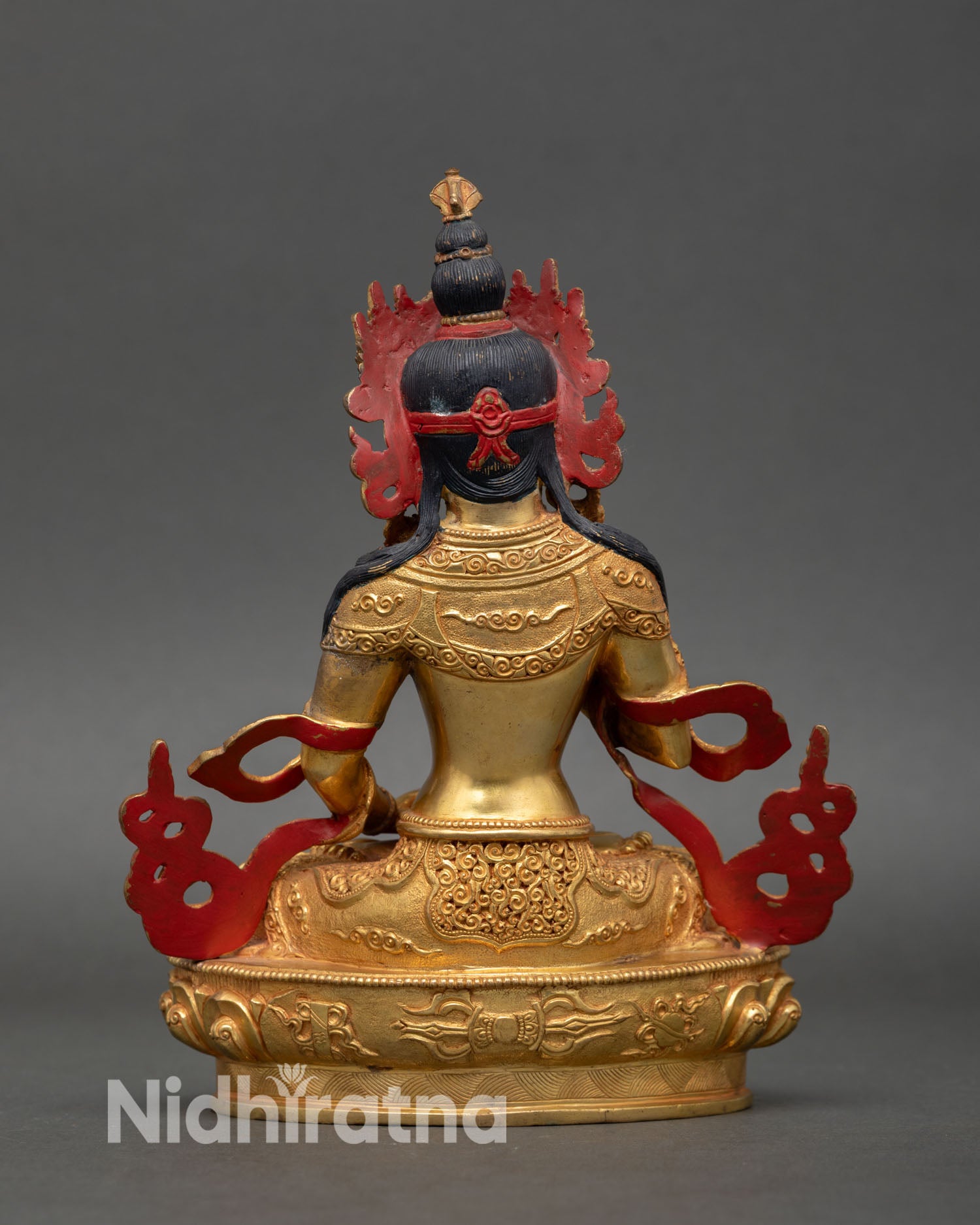 Vajrasattva back view intricate carving Nepal handmade Buddhist statue lotus base