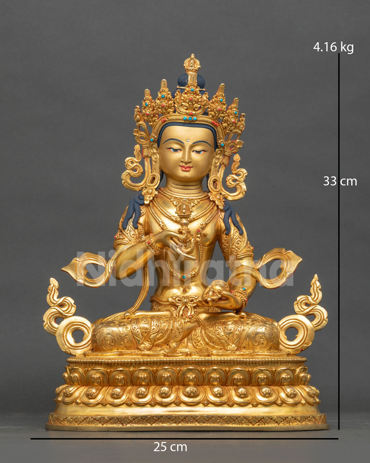 Vajrasattva Buddha statue copper gold fire gilded 24K gold face Newari art Patan Nepal.