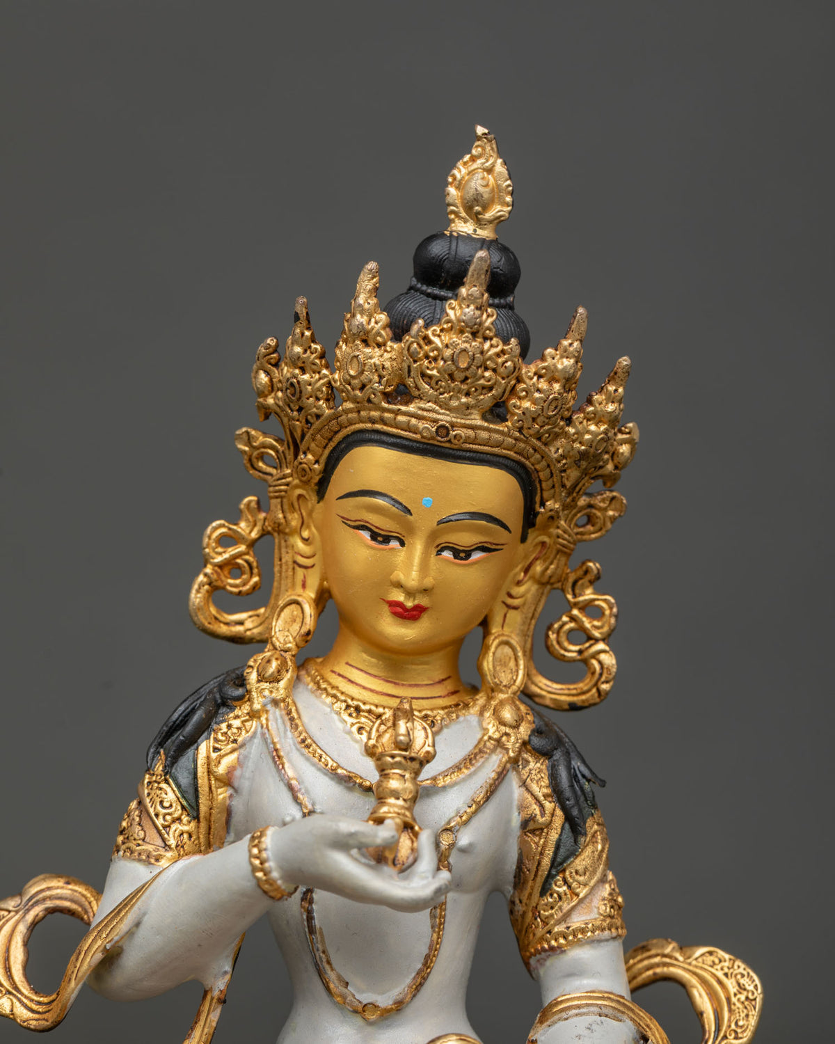 Vajrasattva Buddha statue copper gold gilded 24K gold painted face.