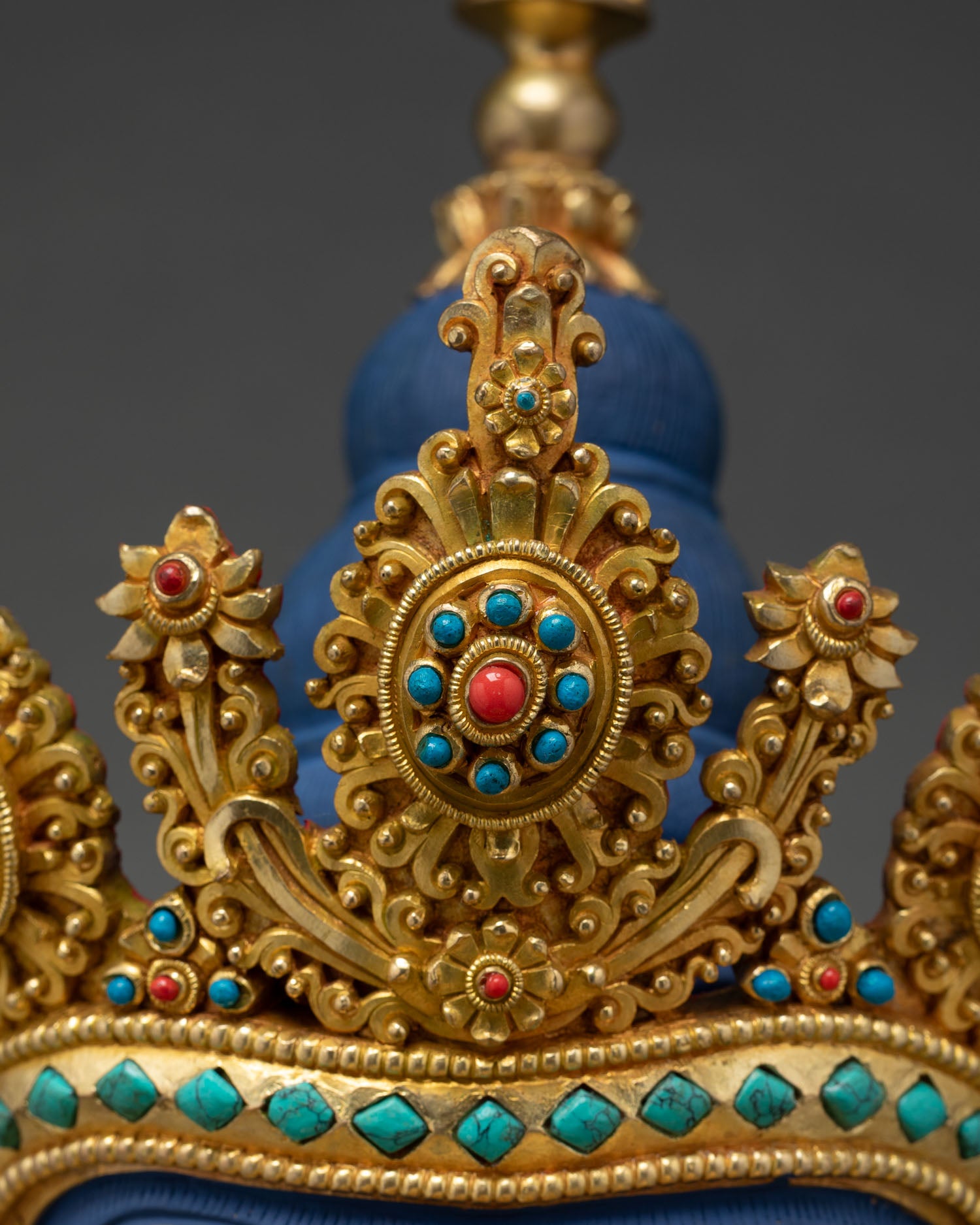 Vajrasattva five-pointed jeweled crown turquoise coral hand-set Tibetan Buddhist statue