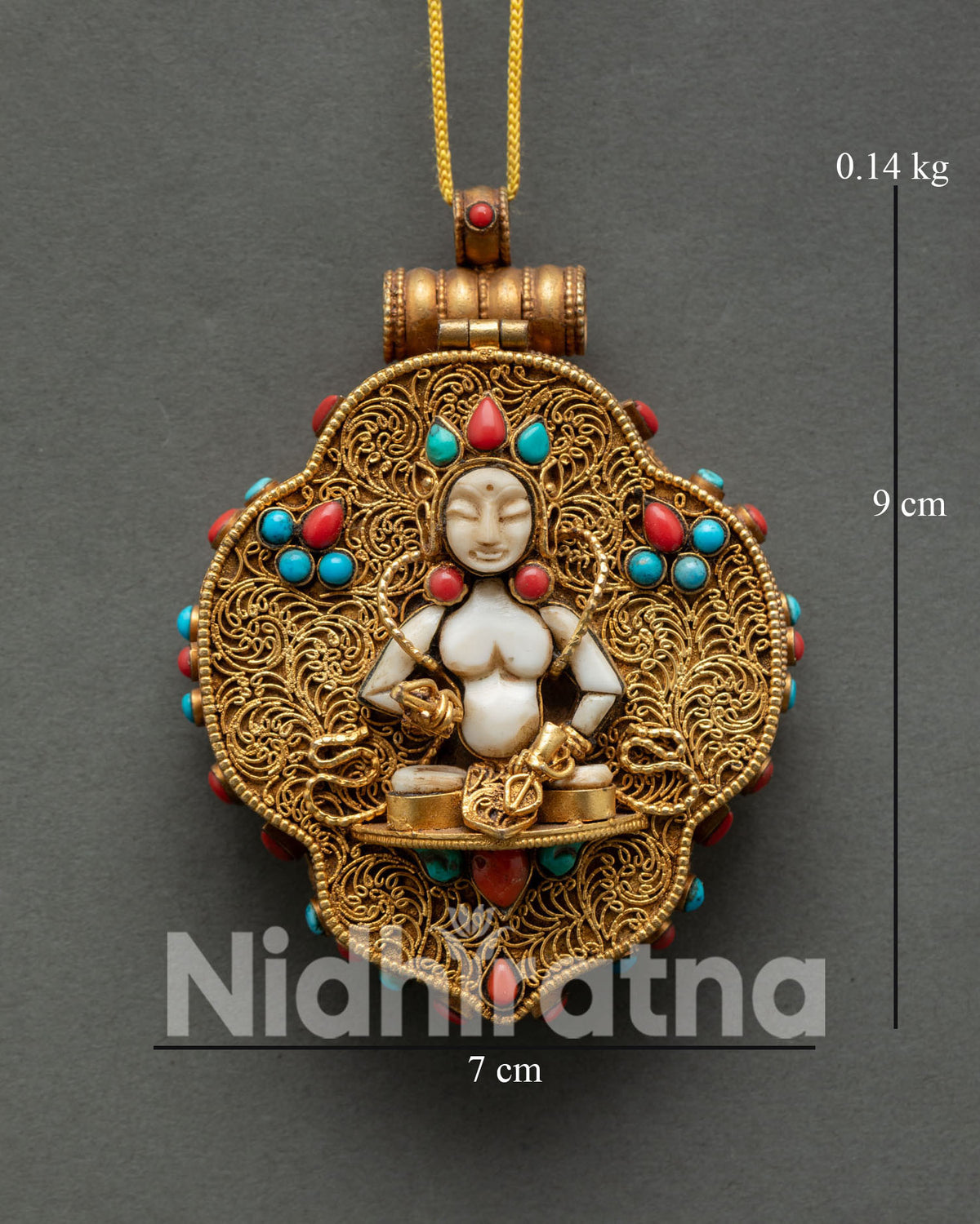 Vajrasattva Ghau Box Pendant Gold Plated Nepalese Buddhist Jewelry