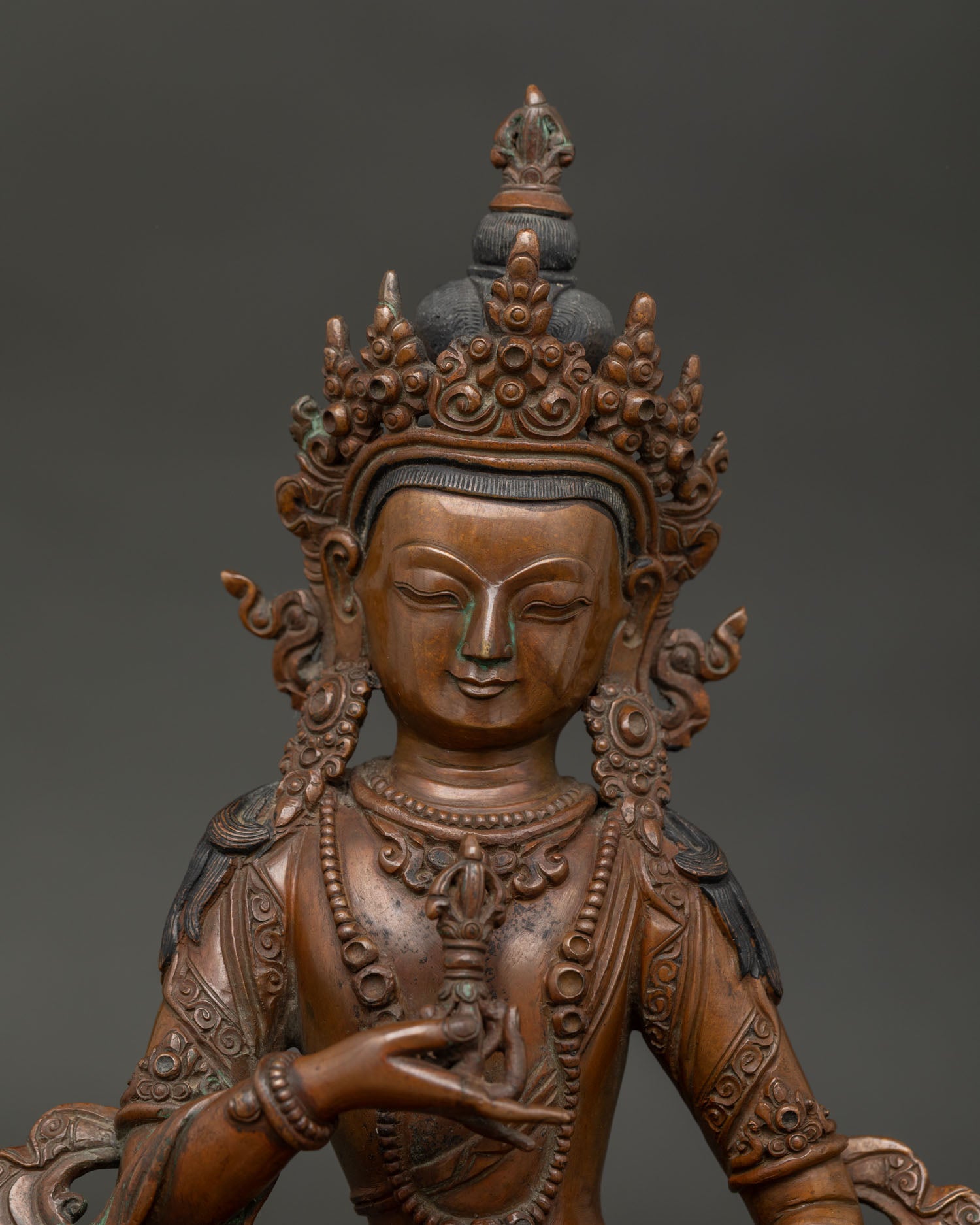 Vajrasattva Holding Five Pronged Vajra and Sacred Bell Close Up.
