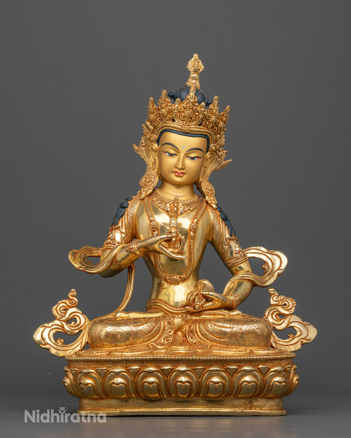 Vajrasattva Statue 24K gold gilded copper Buddhist sculpture from Nepal