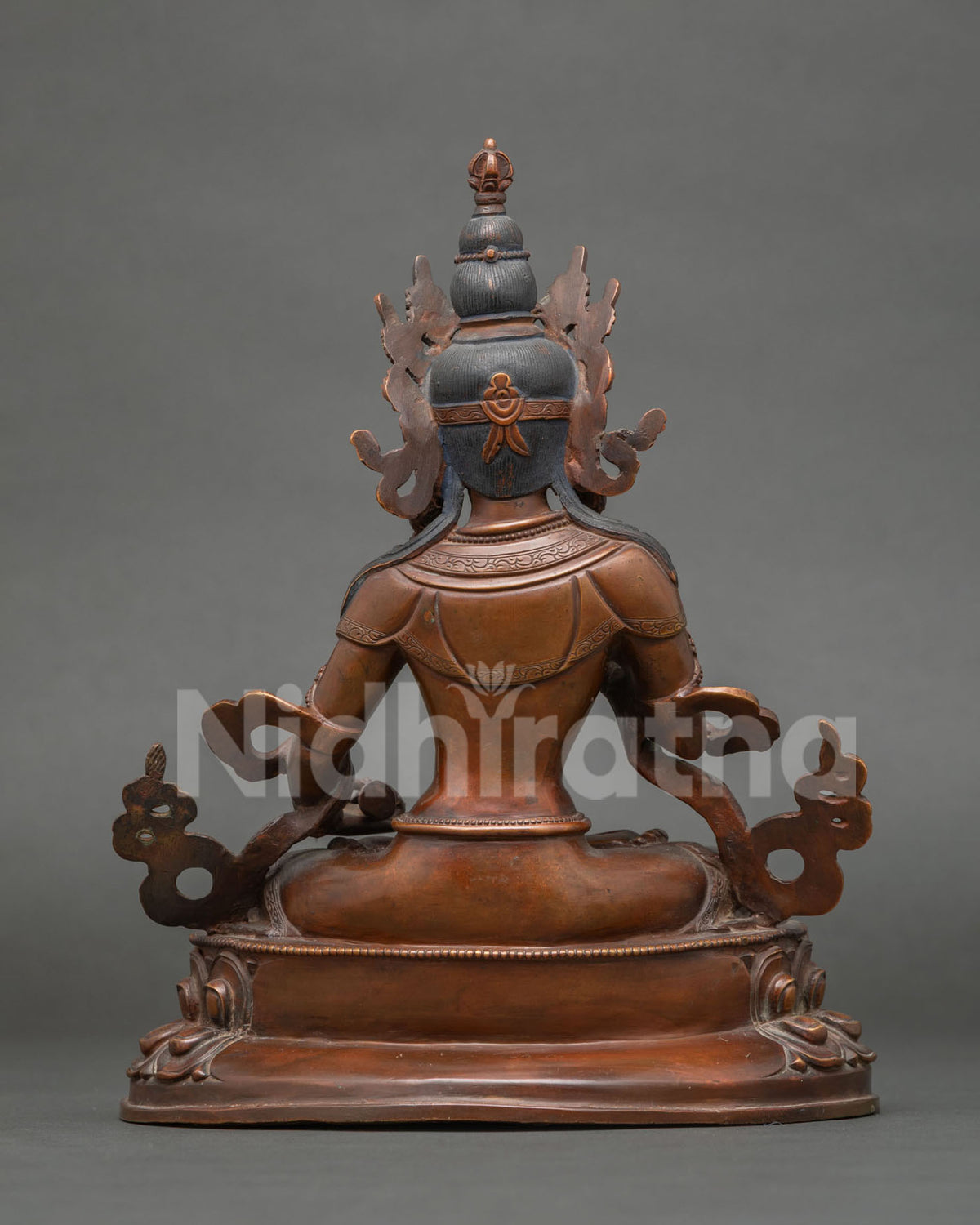 Vajrasattva Statue back view intricate oxidized copper craftsmanship