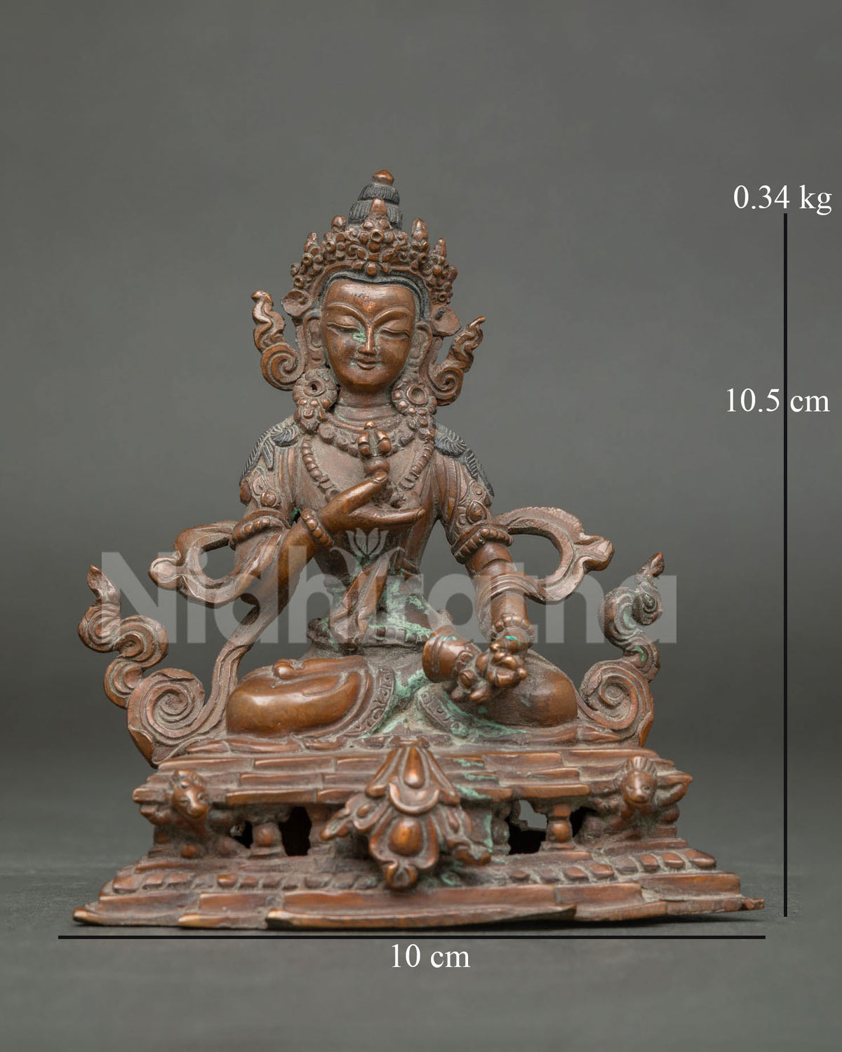 Vajrasattva statue chemically oxidized copper Newari art Patan Nepal front view.
