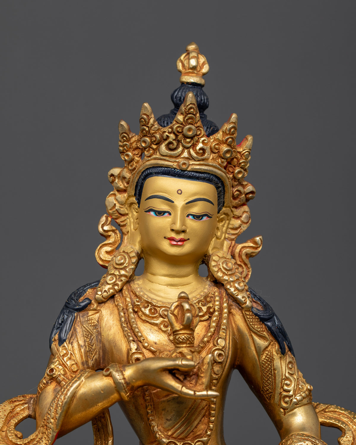 Vajrasattva Statue from Patan Nepal with 24K gold painted face.