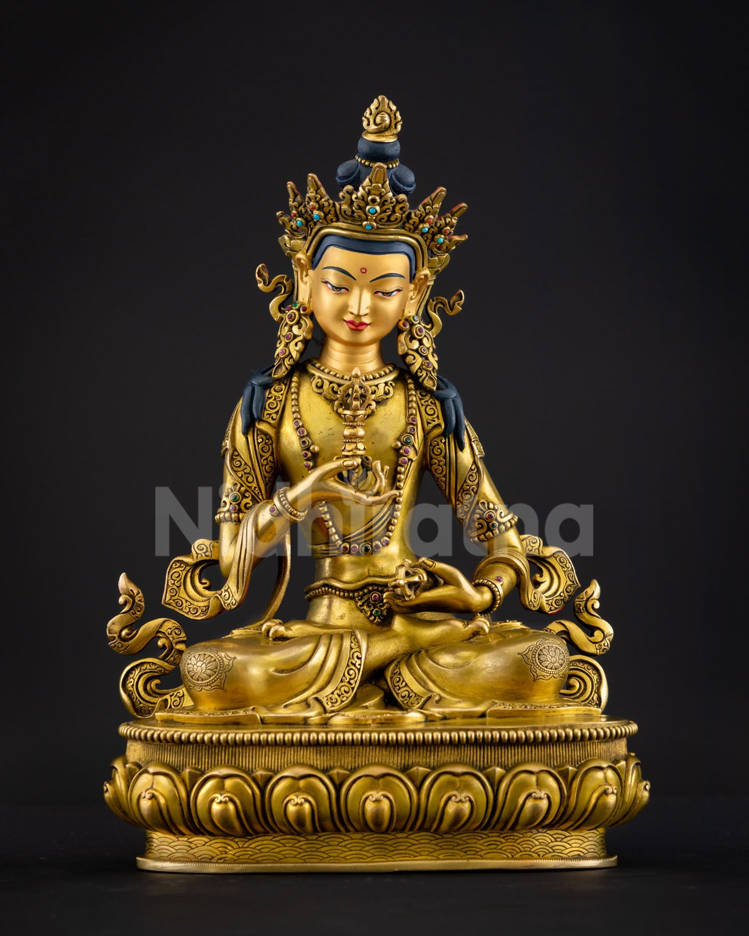 Vajrasattva Statue Front View Nepal Copper Gold Gilded Vajrayana Buddhist Sculpture