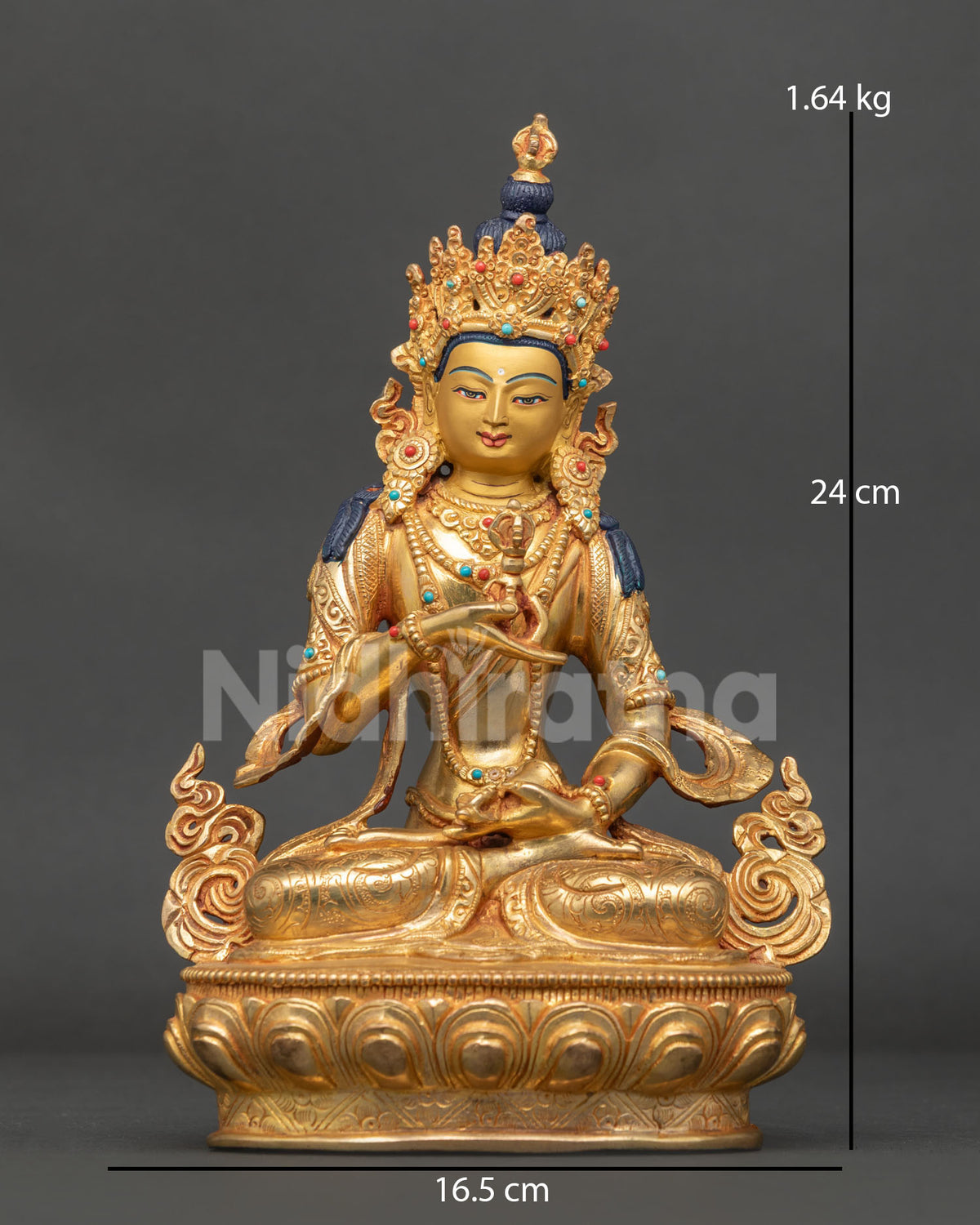 Vajrasattva statue handcrafted by newari artist from patan nepal with gold fire gilded copper and 24k gold face.
