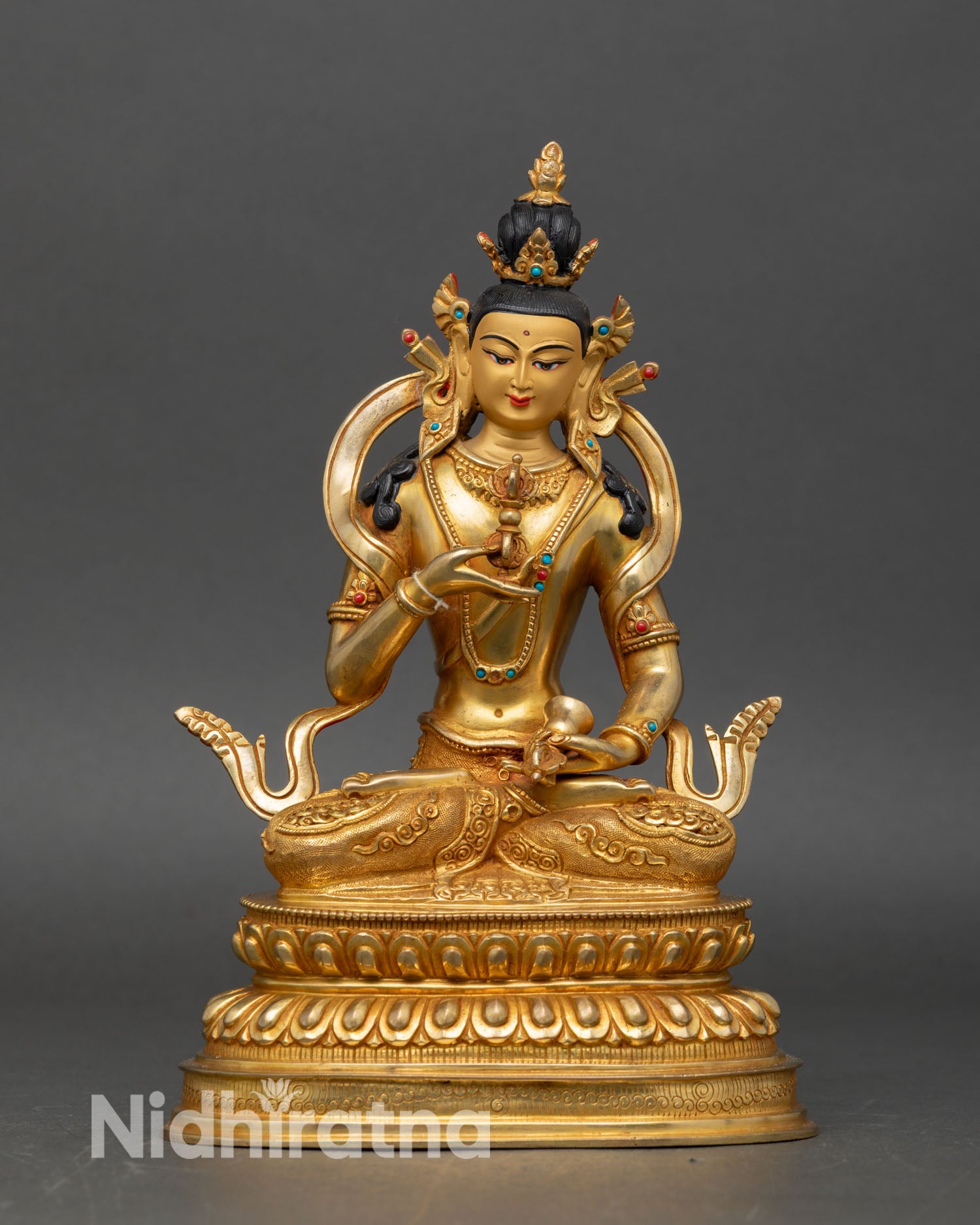 vajrasattva statue handcrafted in nepal with 24k fire gold gilding and copper body