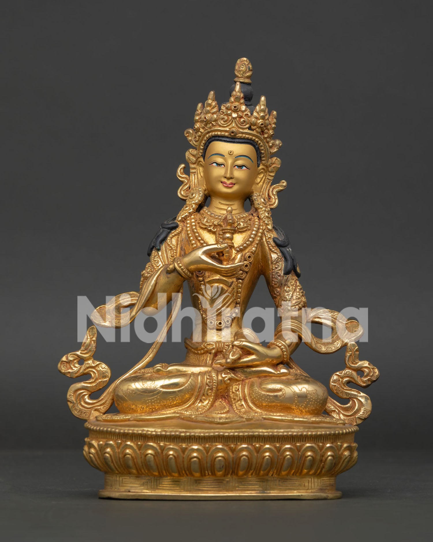 Vajrasattva Statue handmade copper sculpture from Patan Nepal with 24K gold fire gilding.