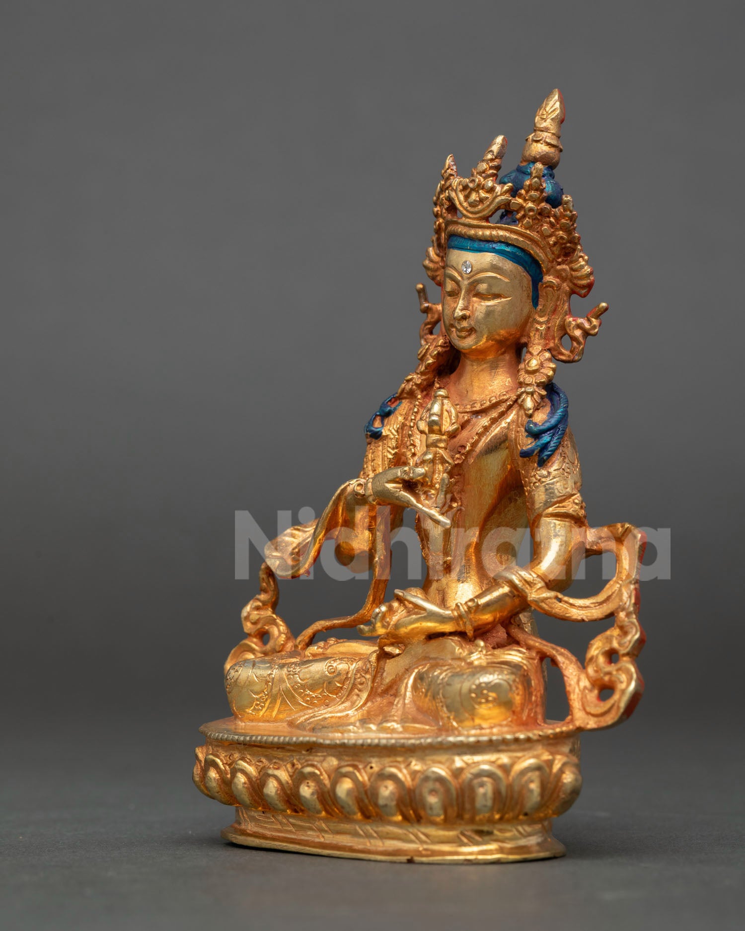 vajrasattva statue left side view himalayan copper art with gold gilding