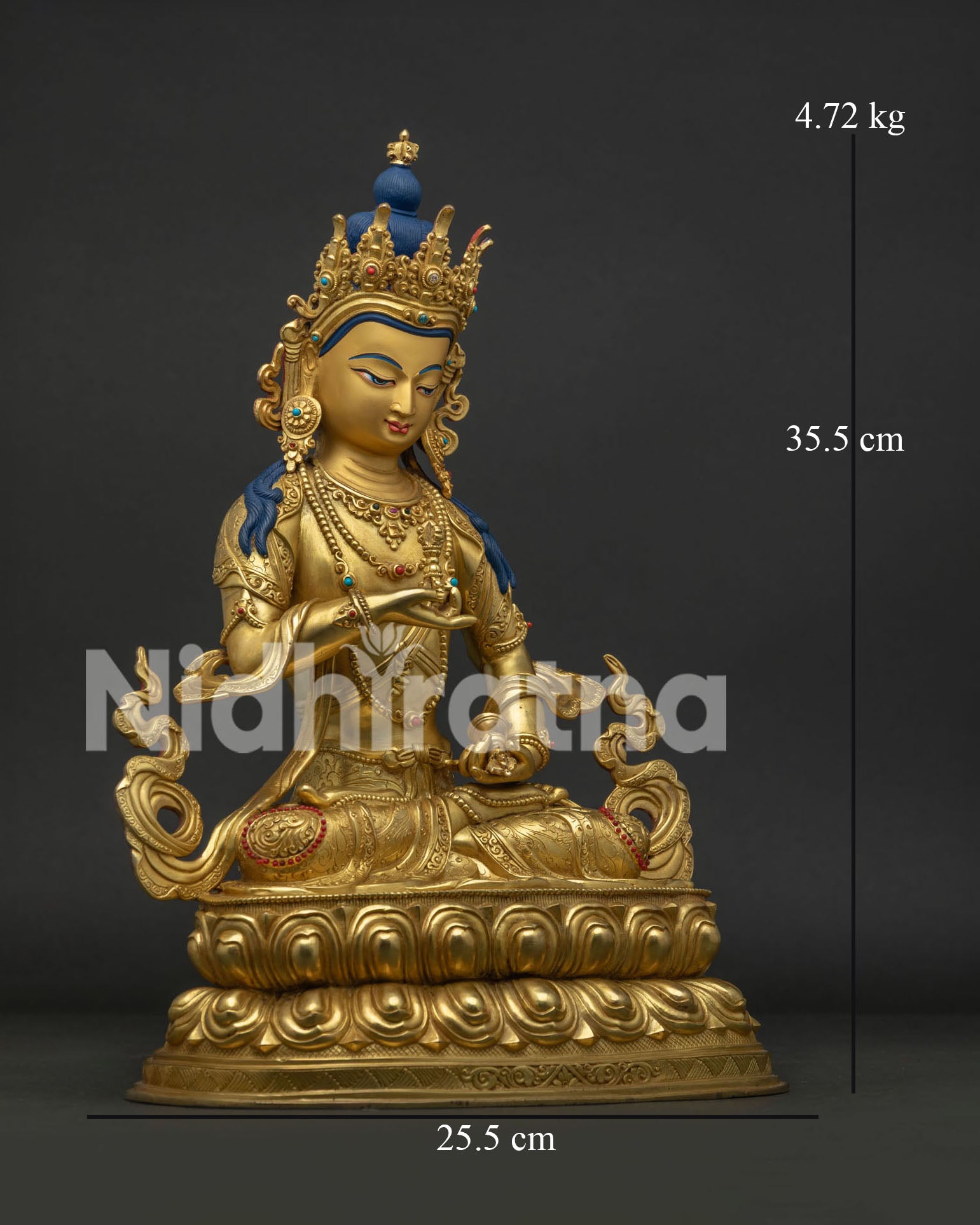 Vajrasattva Statue right view side displaying vajra, bell, and traditional Buddhist artistry