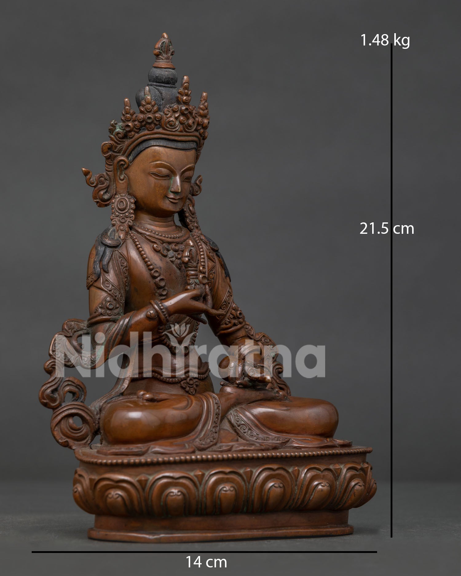 Vajrasattva Statue with Five Jeweled Crown and Silk Garments.