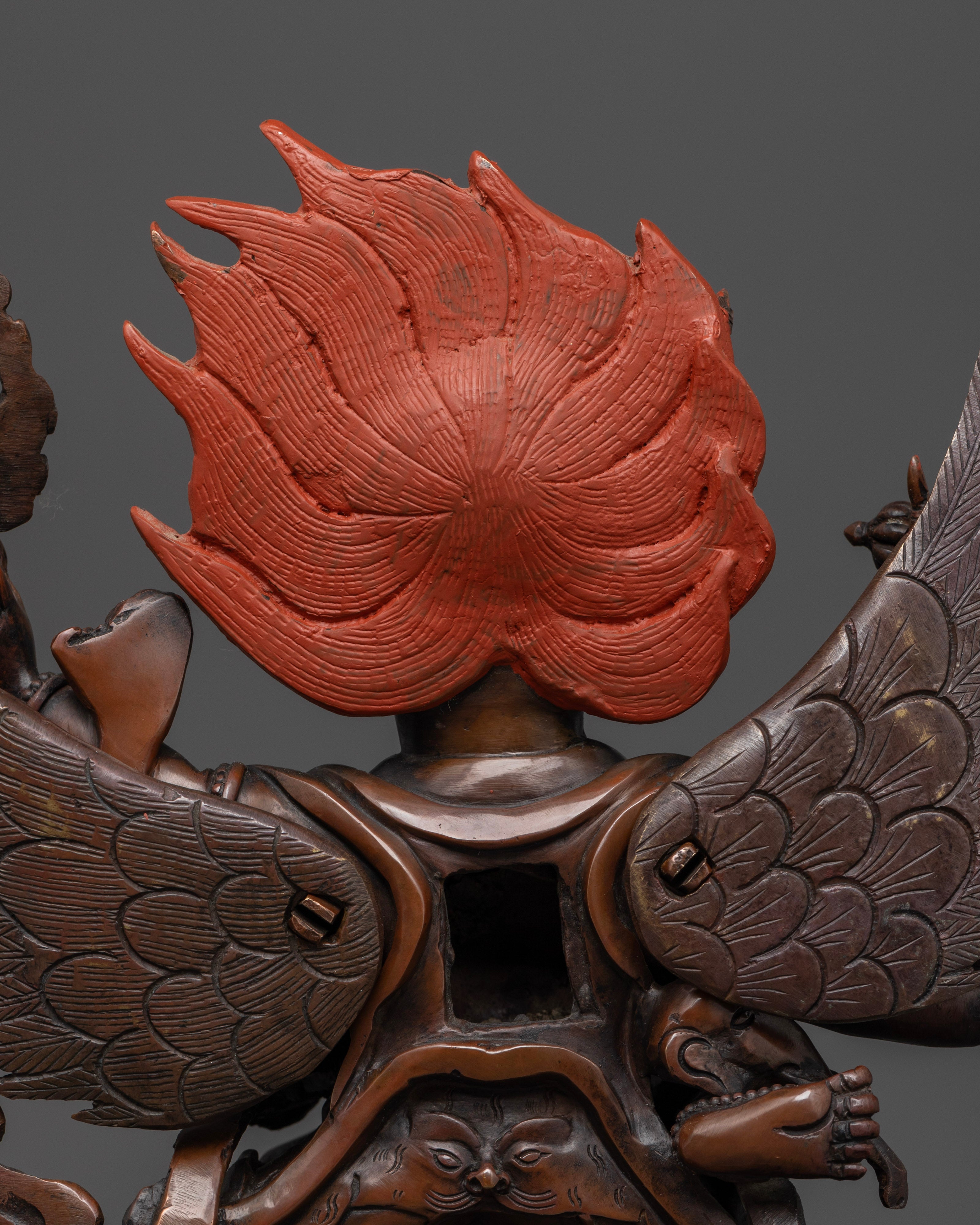 back view of head of vajrasattva statue with yab yub form