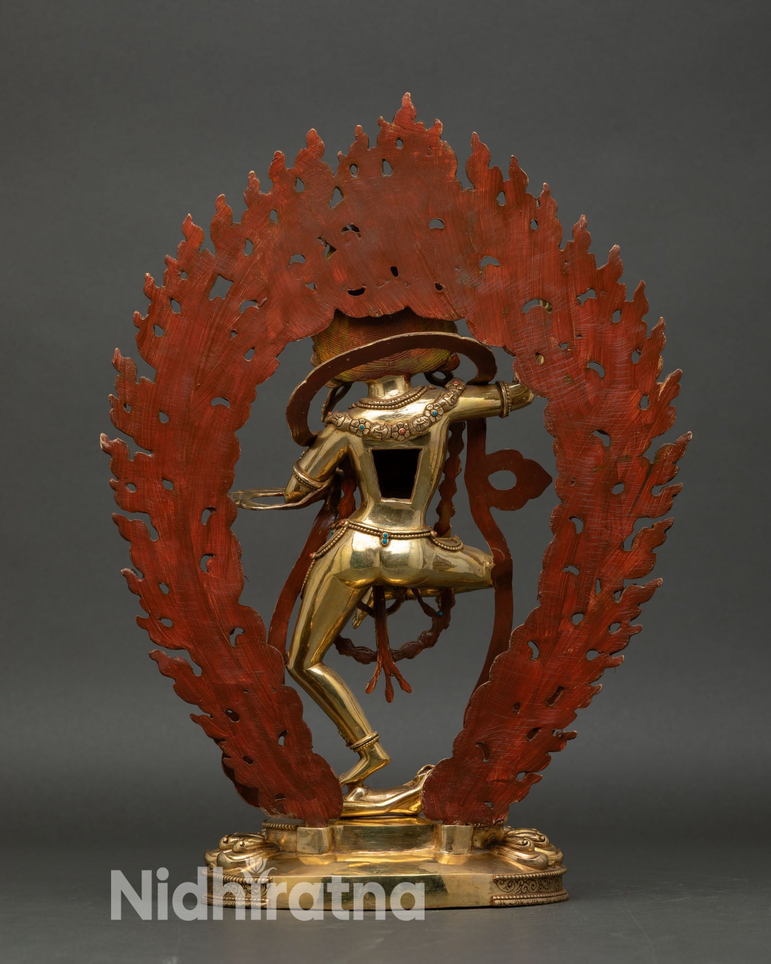 Vajravarahi Statue Back View Flaming Halo Detail Nepalese Handcrafted Art