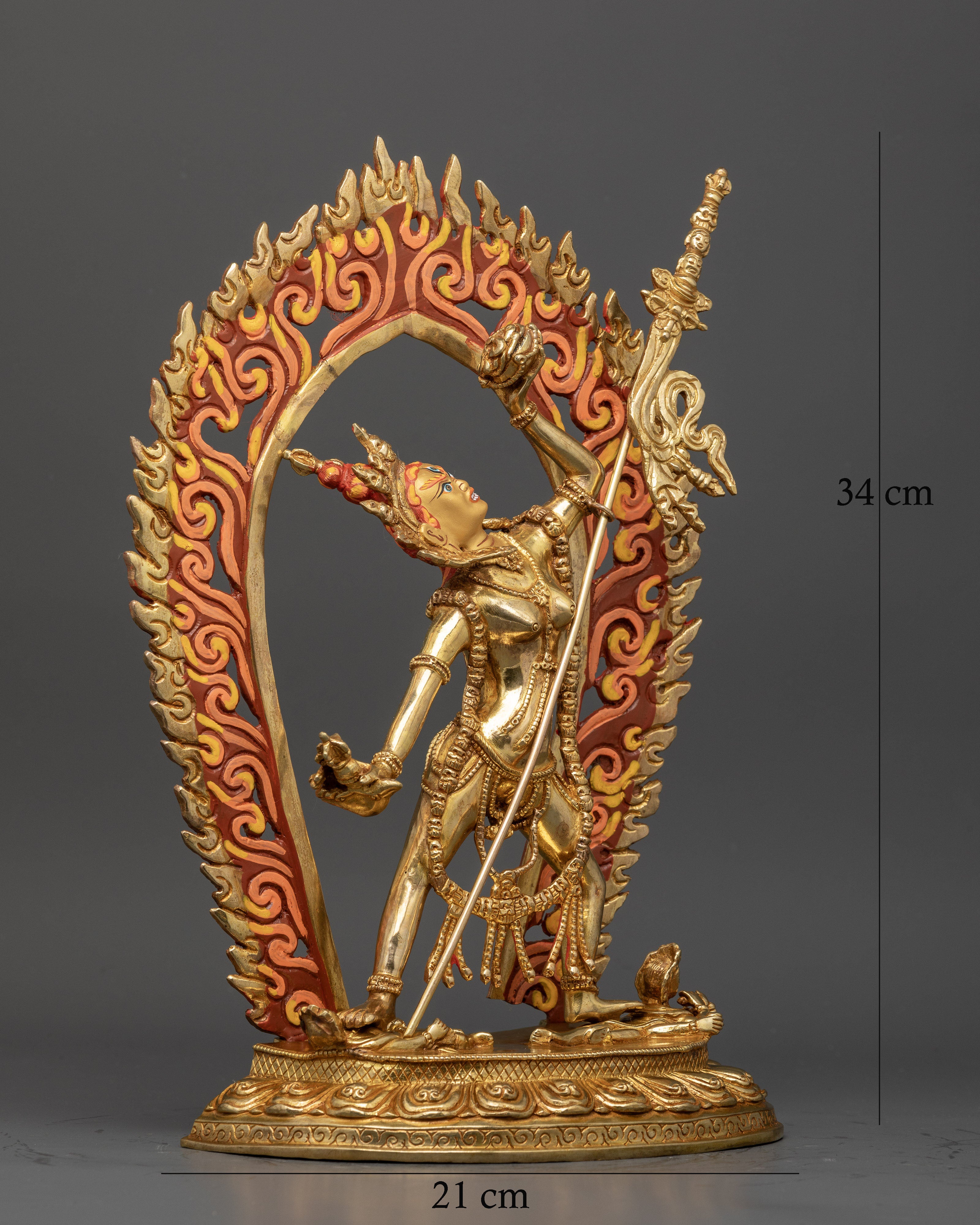 Vajrayogini Buddhist statue wearing five skull crown and skull garland.